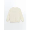 XSIDE Bej Bisiklet Yaka Nakışlı Oversize Kadın Kalın Sweatshirt