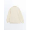 XSIDE Bej Dik Yaka Nakışlı Oversize Kadın Kalın Sweatshirt