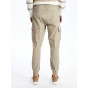 XSIDE Bej Slim Fit Gabardin Erkek Kargo Pantolon