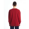 XSIDE Bordo Bisiklet Yaka Nakışlı Oversize Kadın Sweatshirt
