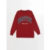 XSIDE Bordo Bisiklet Yaka Nakışlı Oversize Kadın Sweatshirt