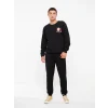 XSIDE Siyah Bisiklet Yaka Uzun Kollu Baskılı Erkek Kalın Sweatshirt