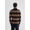 Y1577 Slim Fit Dar Kesim Çizgili Dik Yaka Fermuarlı Triko Kazak