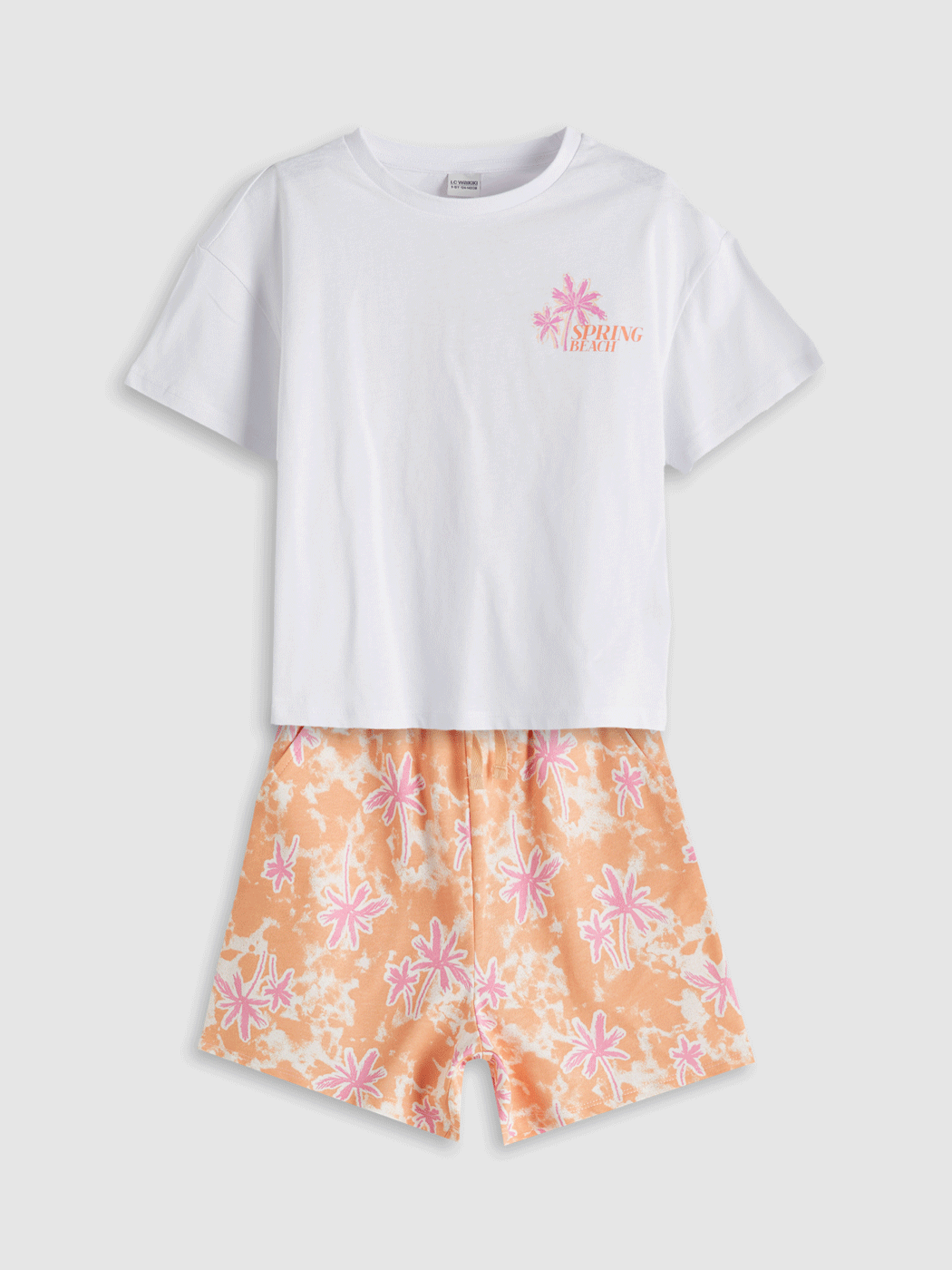 LCW Kids Beyaz Bisiklet Yaka Çiçekli Kız Çocuk Tişört ve Şort