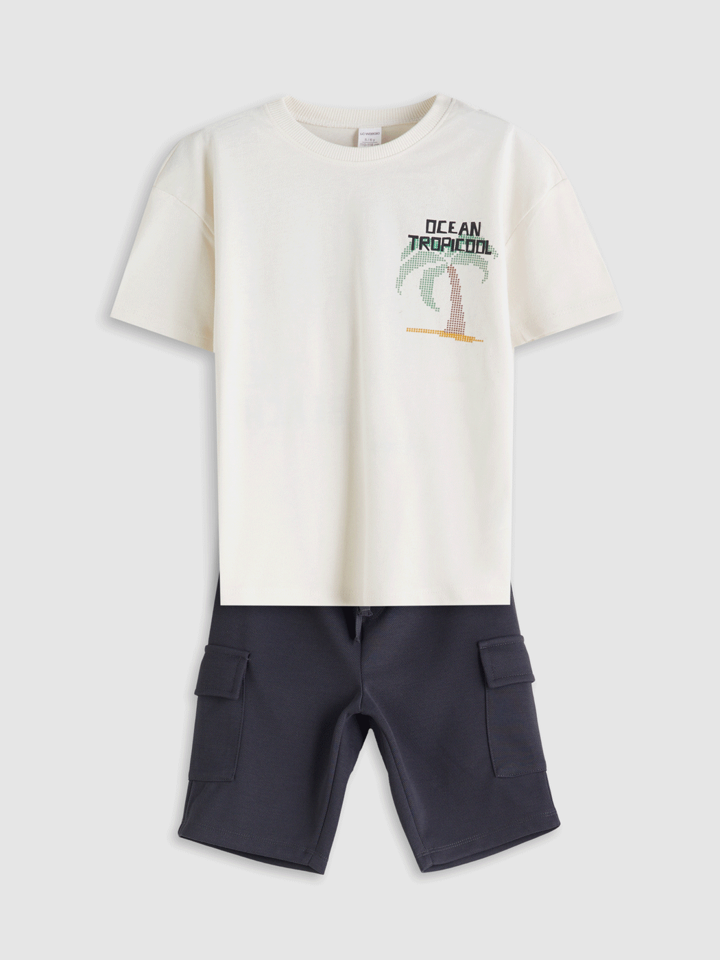 LCW Kids Bej Baskılı Erkek Çocuk Tişört ve Cepli Şort 2li