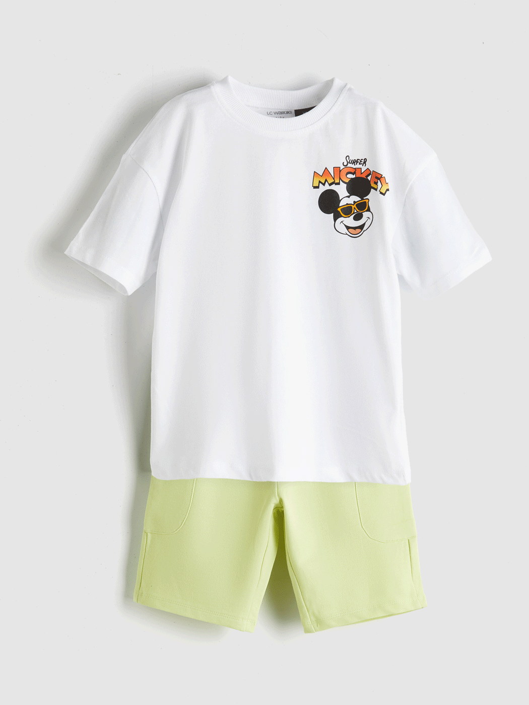 LCW Kids Beyaz Mickey Mouse Baskılı Erkek Çocuk Tişört ve Şort 2li