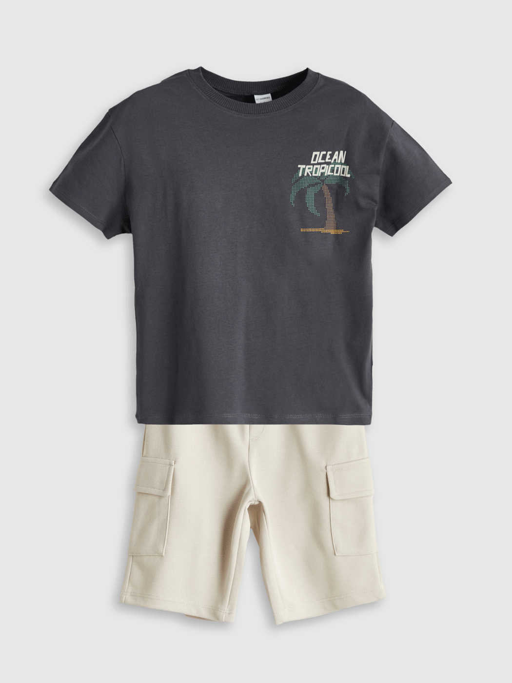 LCW Kids Antrasit Baskılı Erkek Çocuk Tişört ve Cepli Şort 2li