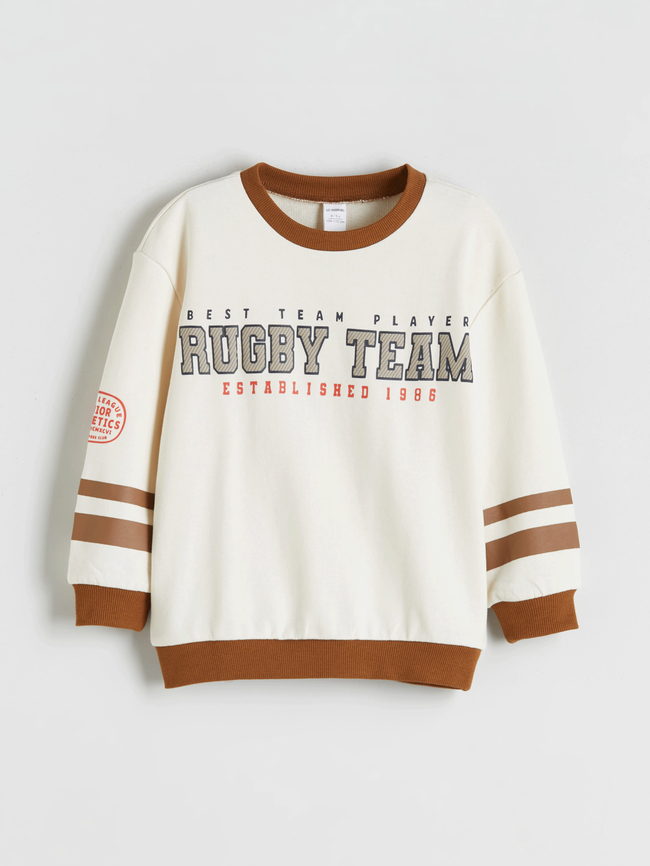 LCW Kids Bej Bisiklet Yaka Baskılı Erkek Çocuk Sweatshirt