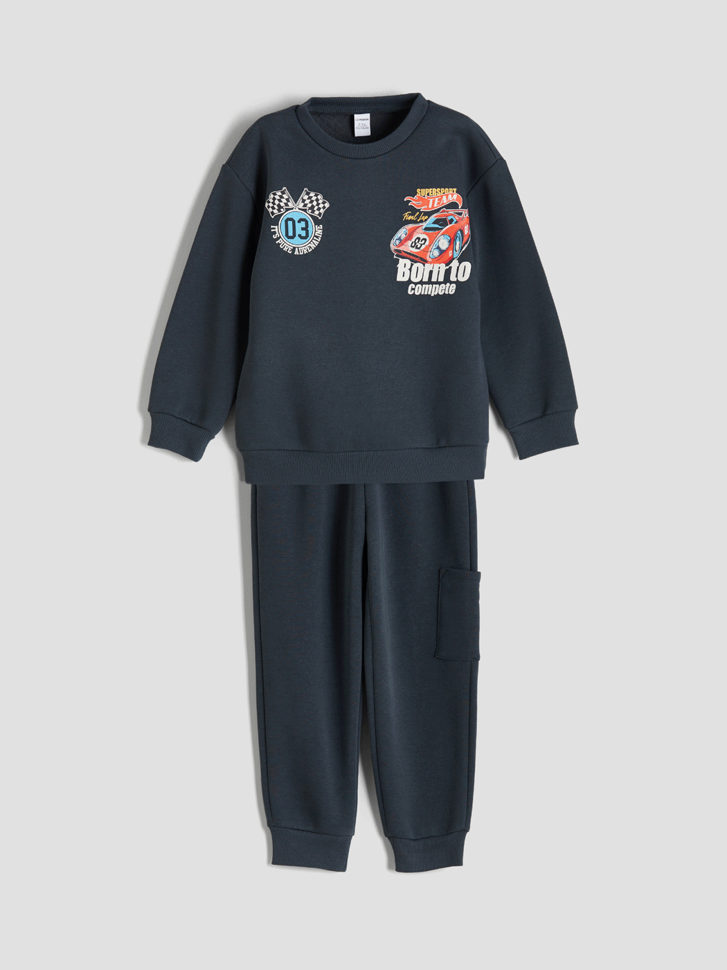 LCW Kids Antrasit Bisiklet Yaka Baskılı Erkek Çocuk Sweatshirt ve Eşofman Alt 2li