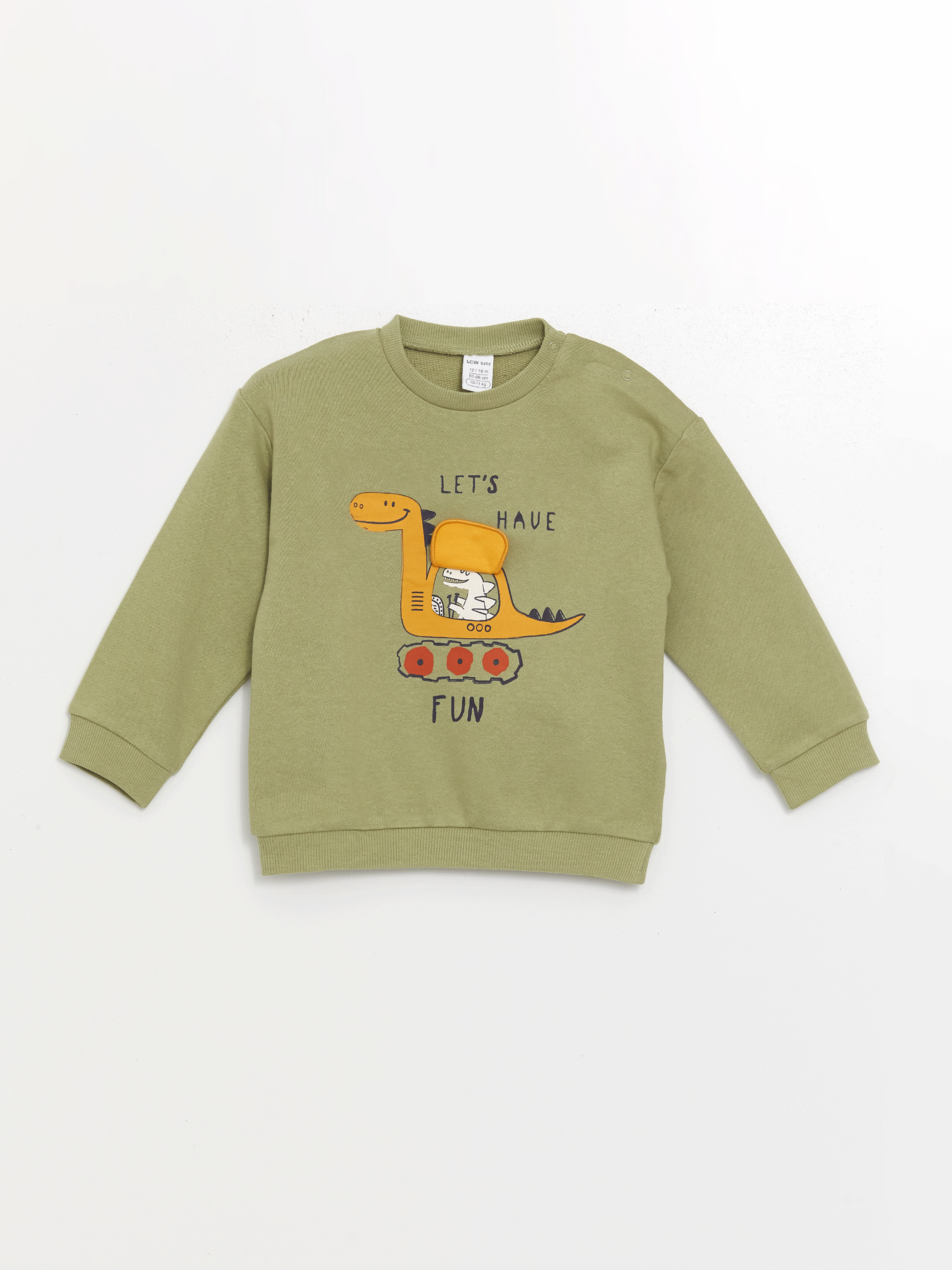 LCW baby Yeşil Bisiklet Yaka Uzun Kollu Baskılı Erkek Bebek Sweatshirt ve Eşofman Alt 2li Takım