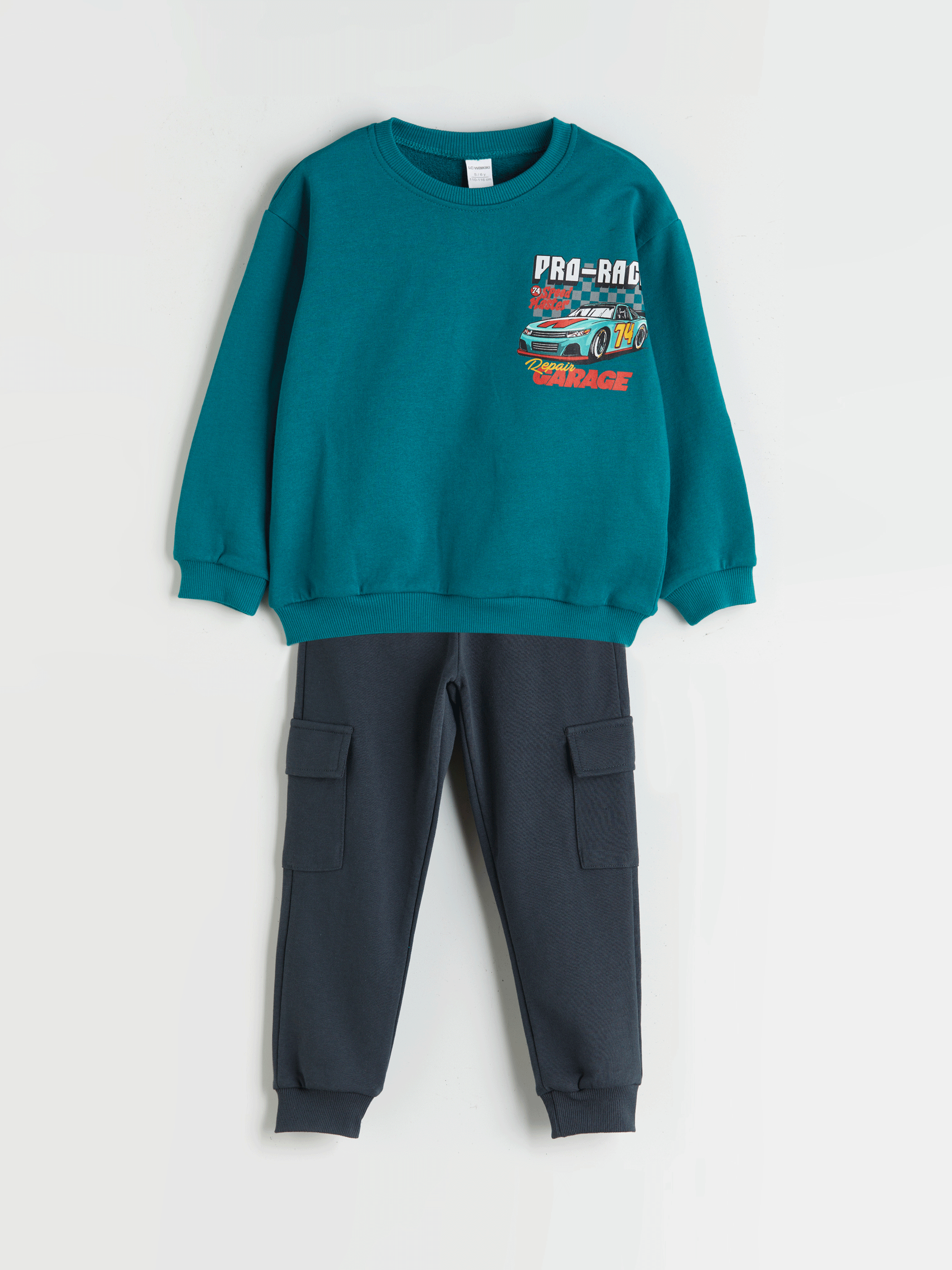 LCW Kids Yeşil Baskılı Erkek Çocuk Sweatshirt ve Eşofman Alt 2li