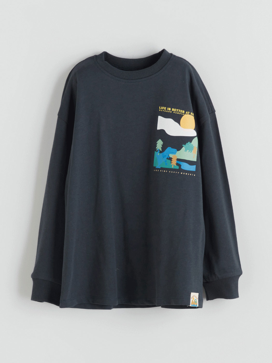 LCW Kids Antrasit Bisiklet Yaka Baskılı Uzun Kollu Erkek Çocuk Tişört