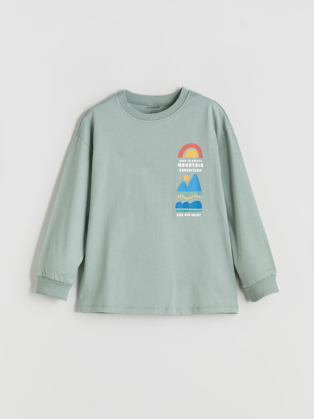 LCW Kids Yeşil Bisiklet Yaka Baskılı Erkek Çocuk Tişört