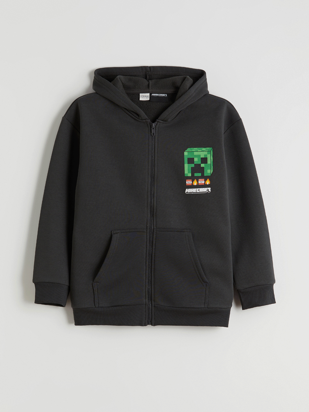 LCW Kids Antrasit Kapüşonlu Minecraft Baskılı Erkek Çocuk Fermuarlı Sweatshirt