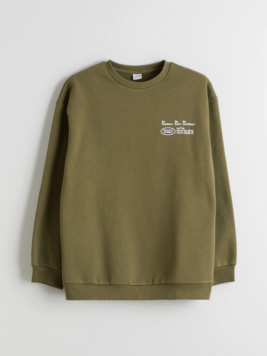 LCW Kids Yeşil Bisiklet Yaka Baskılı Erkek Çocuk Sweatshirt