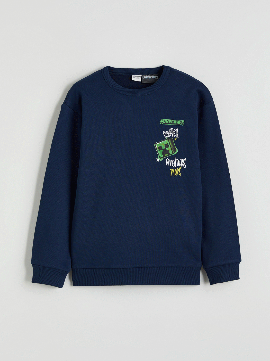 LCW Kids Lacivert Bisiklet Yaka Minecraft Baskılı Erkek Çocuk Kalın Sweatshirt