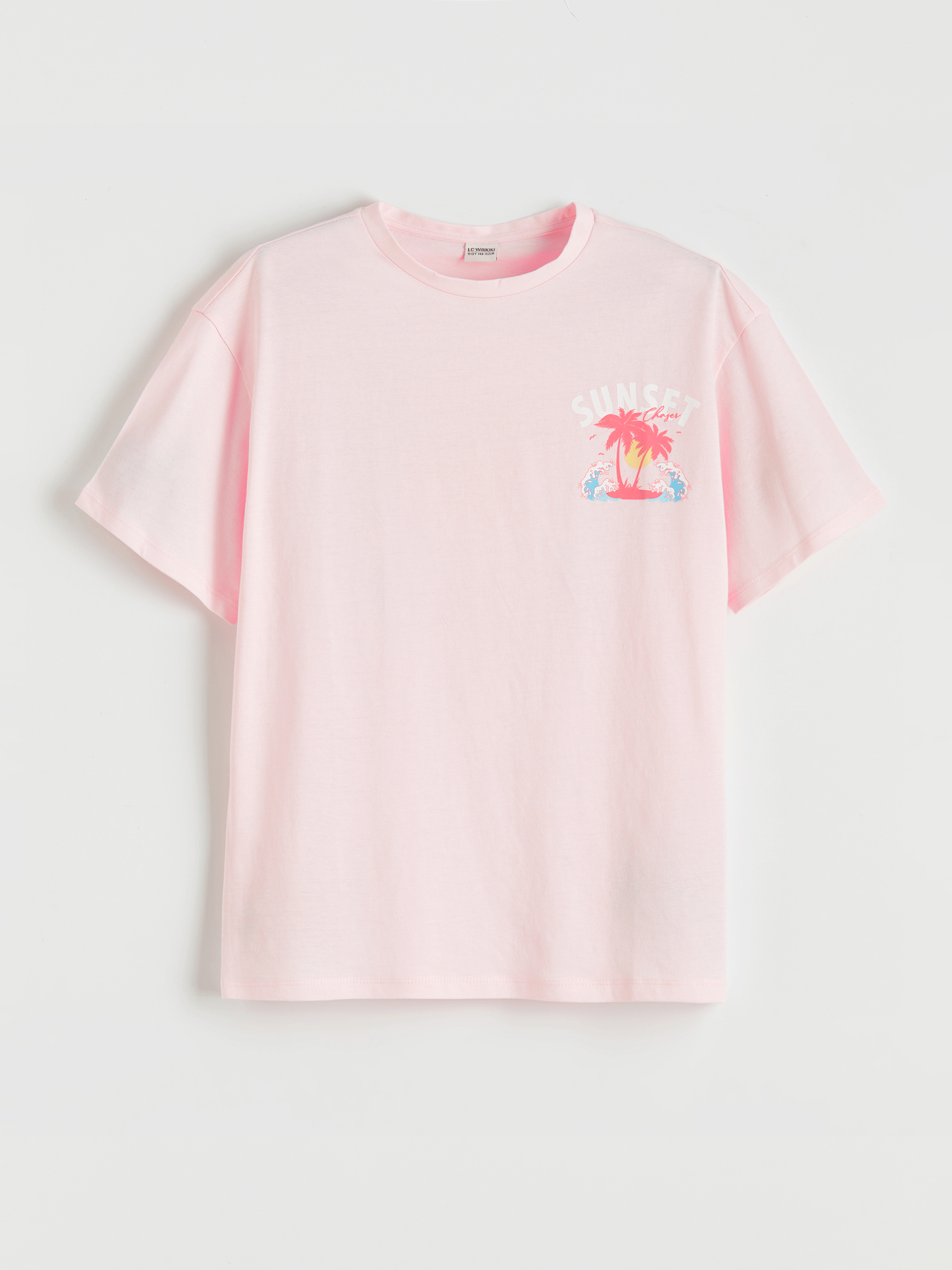 LCW Kids Pembe Bisiklet Yaka Kız Çocuk Baskılı Tişört