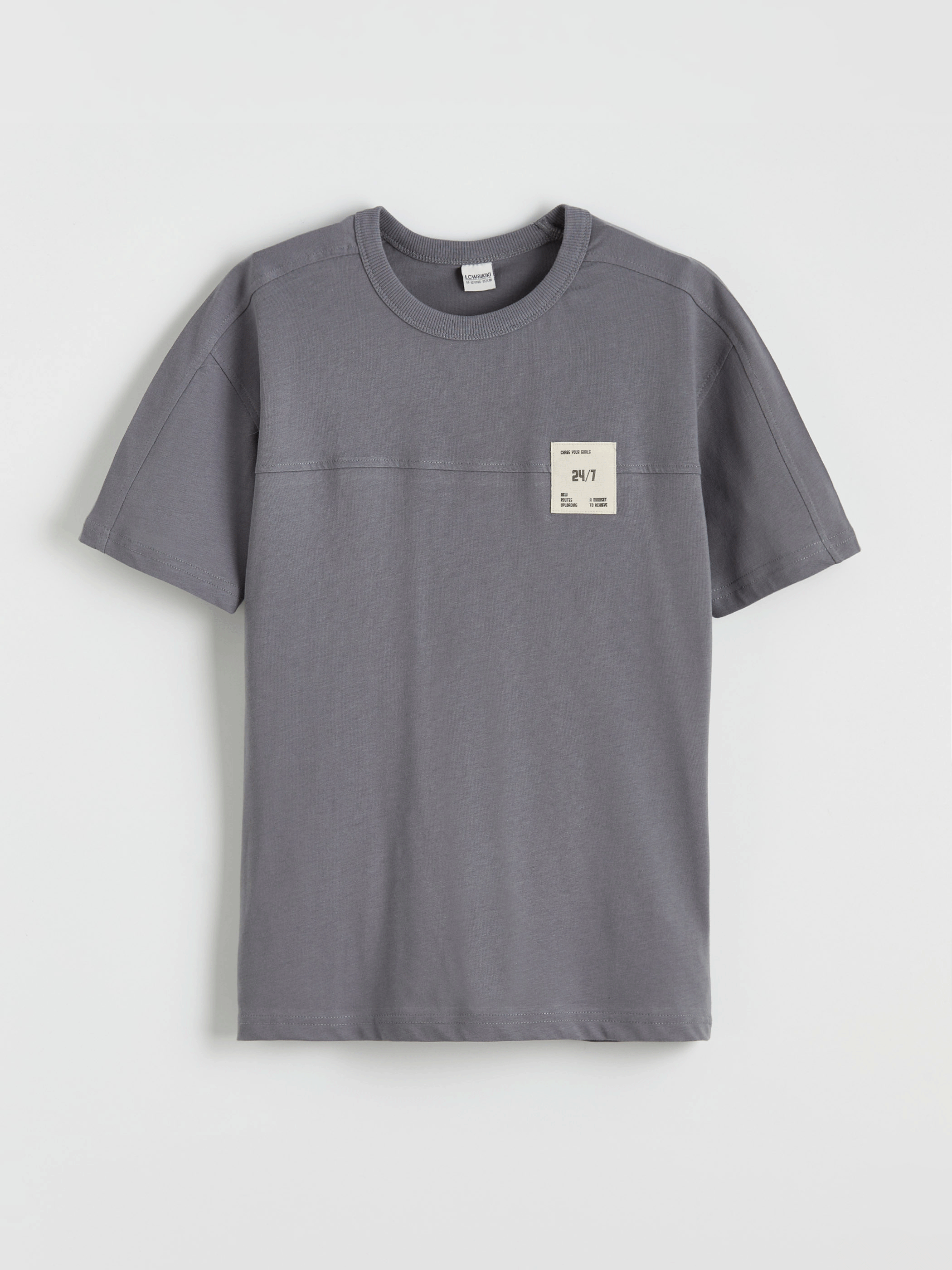 LCW Kids Gri Bisiklet Yaka Baskılı Erkek Çocuk Tişört