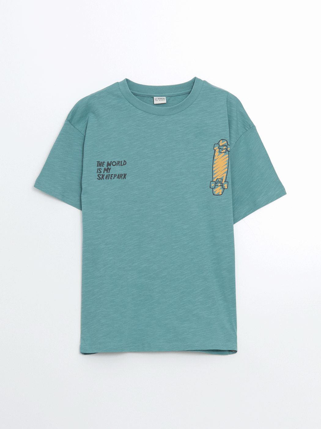 LCW Kids Yeşil Bisiklet Yaka Oversize Erkek Çocuk Tişört