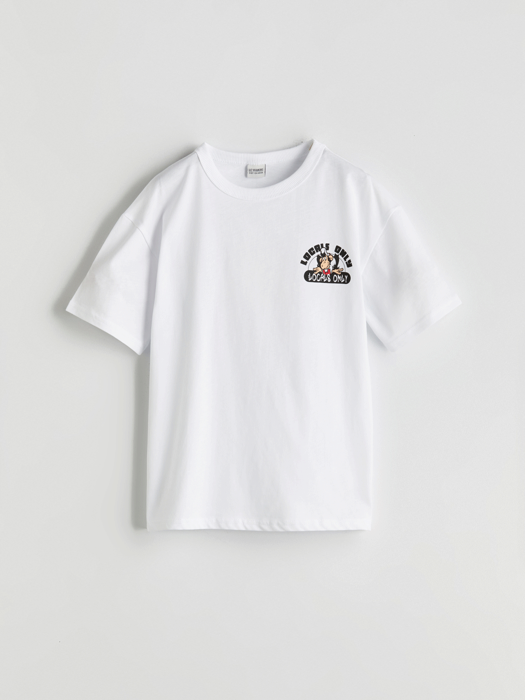 LCW Kids Beyaz Bisiklet Yaka Nostaljik Maymun Baskılı Unisex Çocuk Tişört