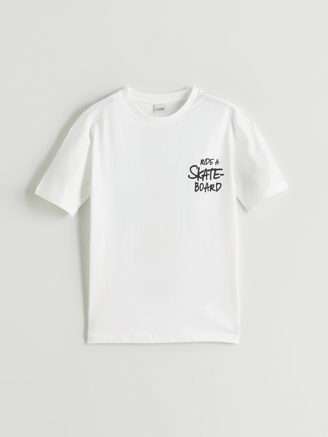 LCW Kids Ekru Bisiklet Yaka Baskılı Erkek Çocuk Tişört