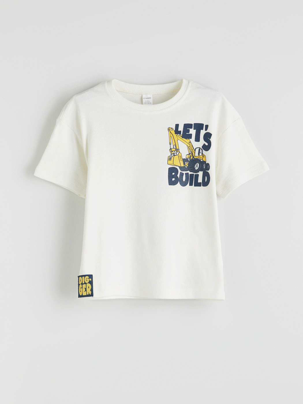 LCW Kids Ekru Bisiklet Yaka Baskılı Erkek Çocuk Tişört