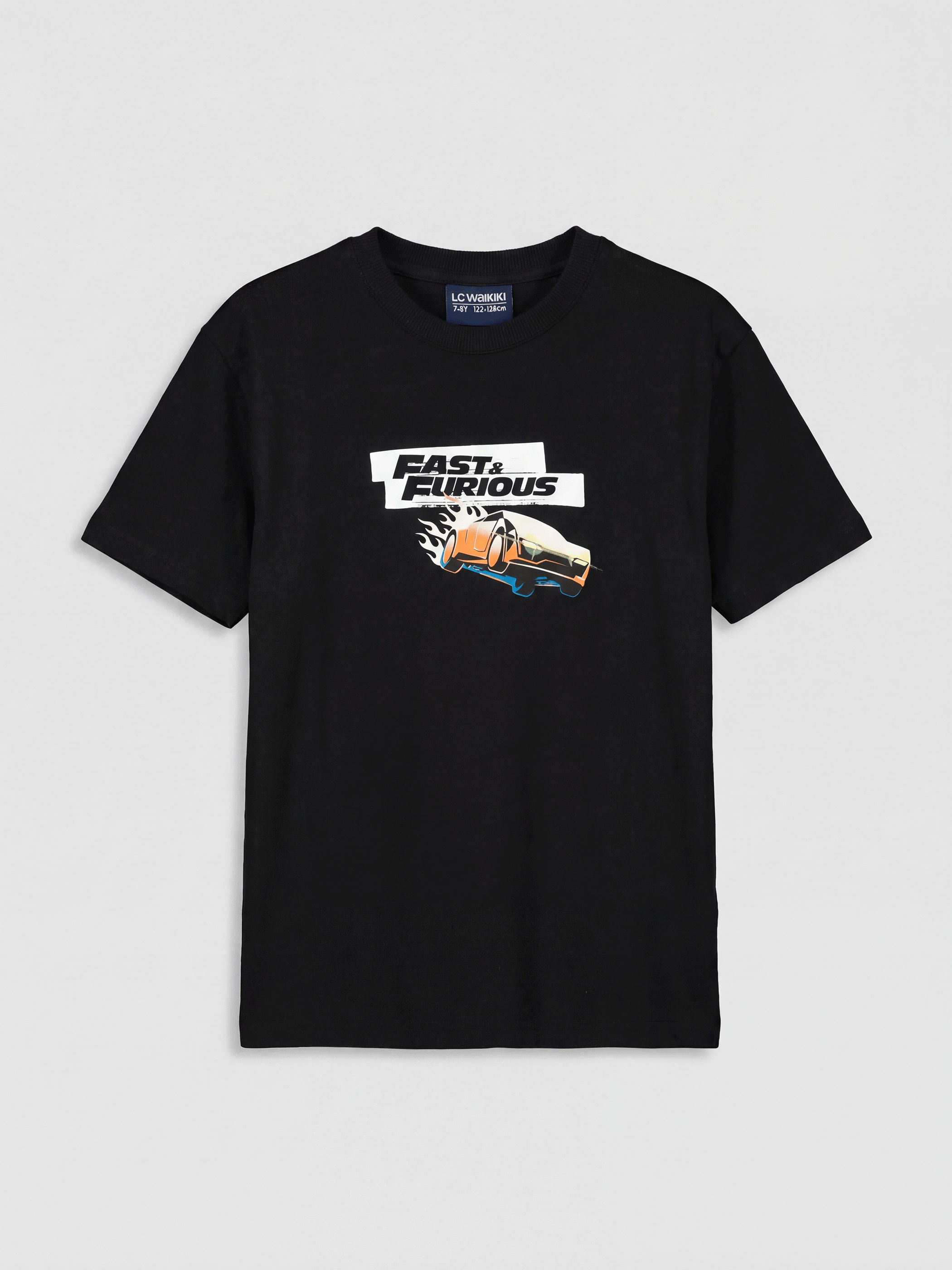 LCW Kids Siyah Fast & Furious Baskılı Erkek Çocuk Tişört