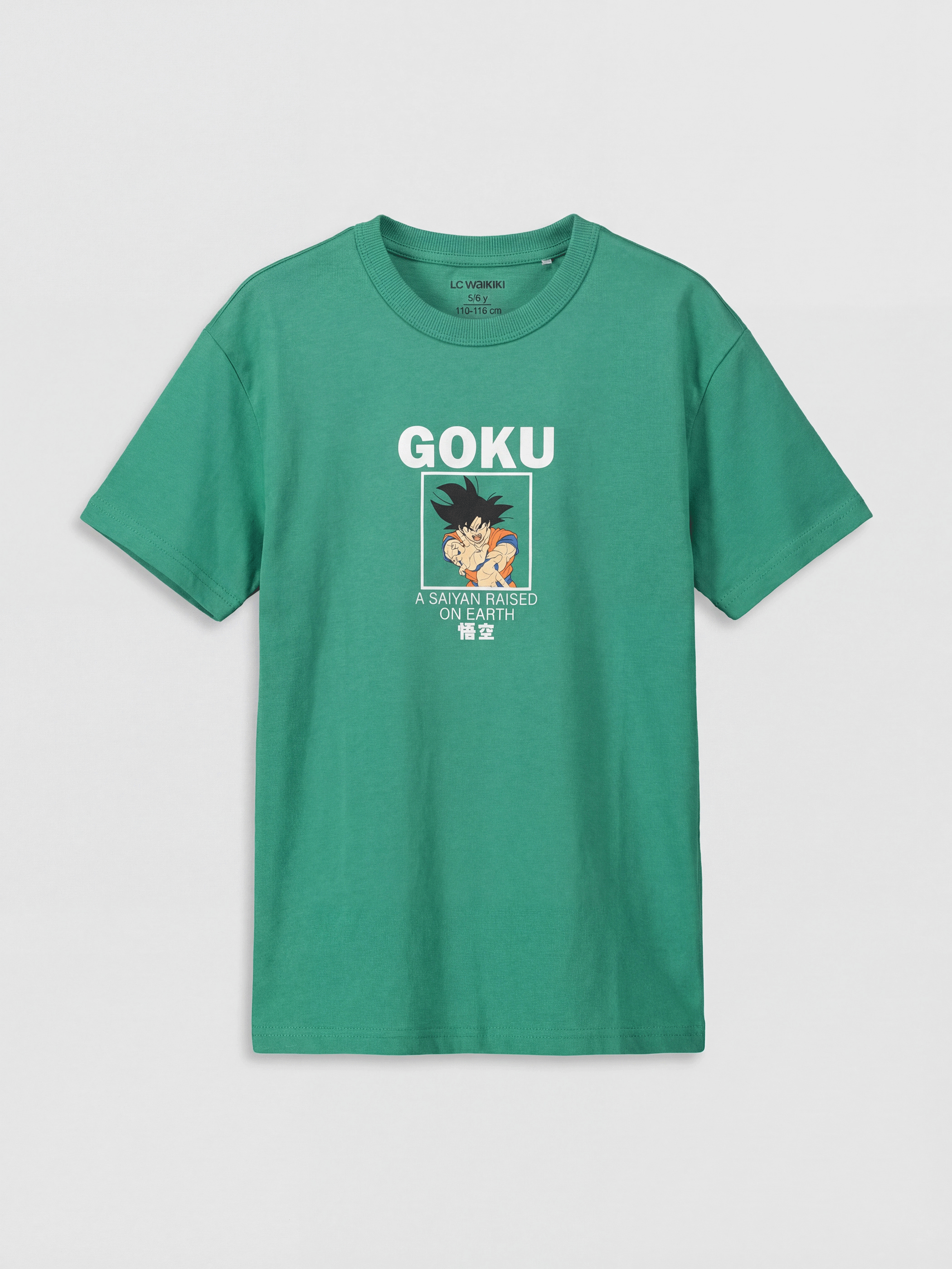 LCW Kids Yeşil Bisiklet Yaka Dragon Ball Baskılı Erkek Çocuk Tişört