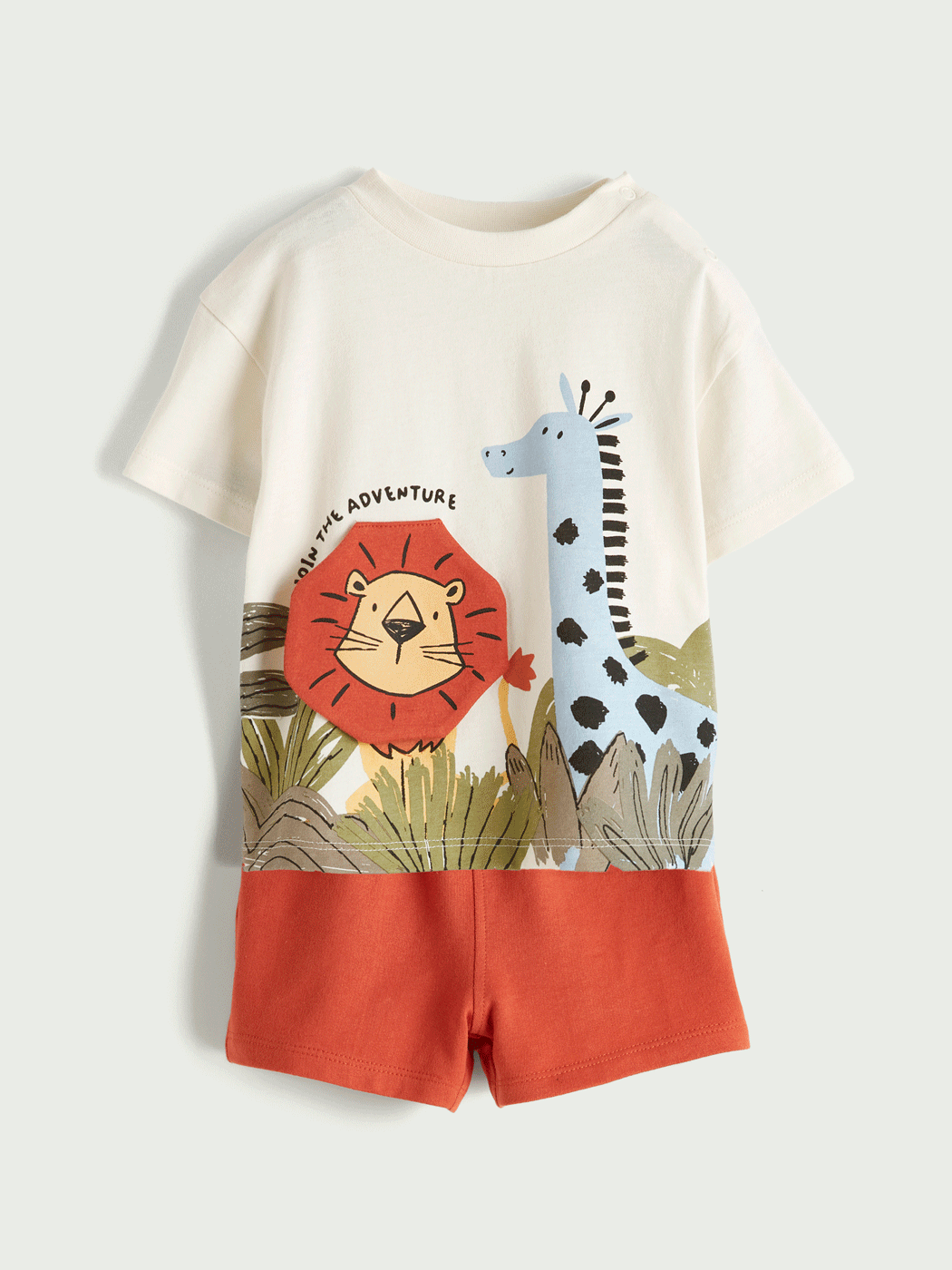 LCW baby Ekru Bisiklet Yaka Hayvan Baskılı Erkek Bebek Takım