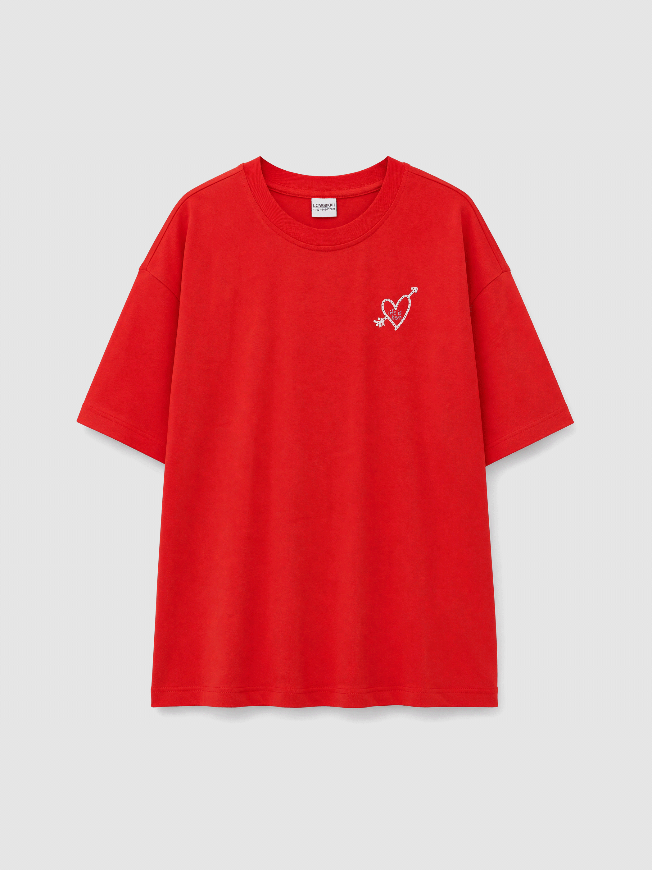 LCW Kids Kırmızı Loose Fit Baskılı Kız Çocuk Tişört