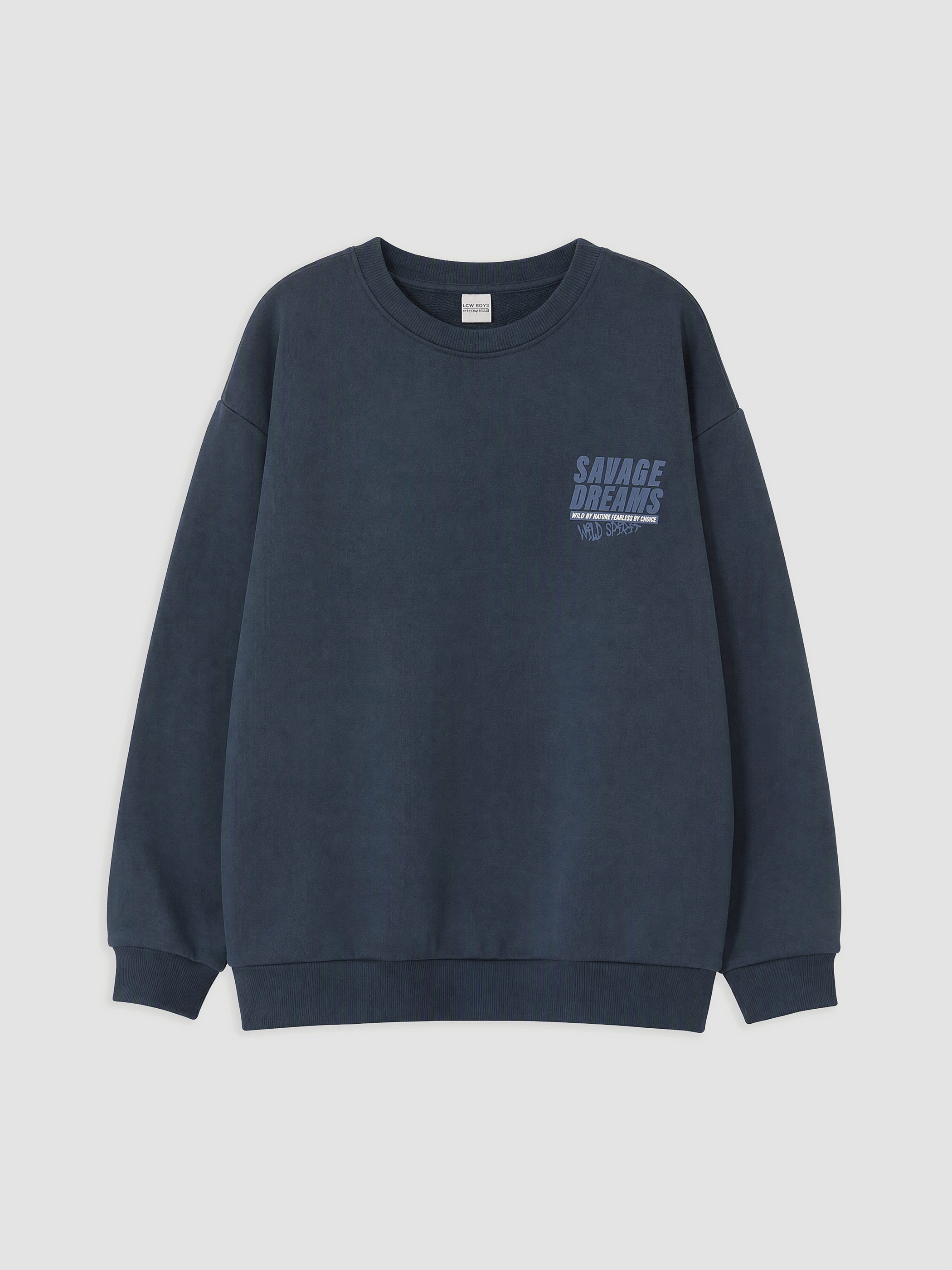 LCW Kids Lacivert Baskılı Erkek Çocuk Kalın Sweatshirt
