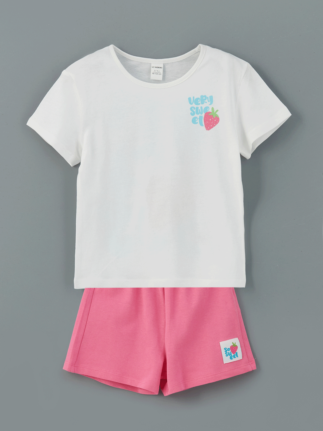 LCW Kids Beyaz Bisiklet Yaka Kız Bebek Tişört ve Şort 2li