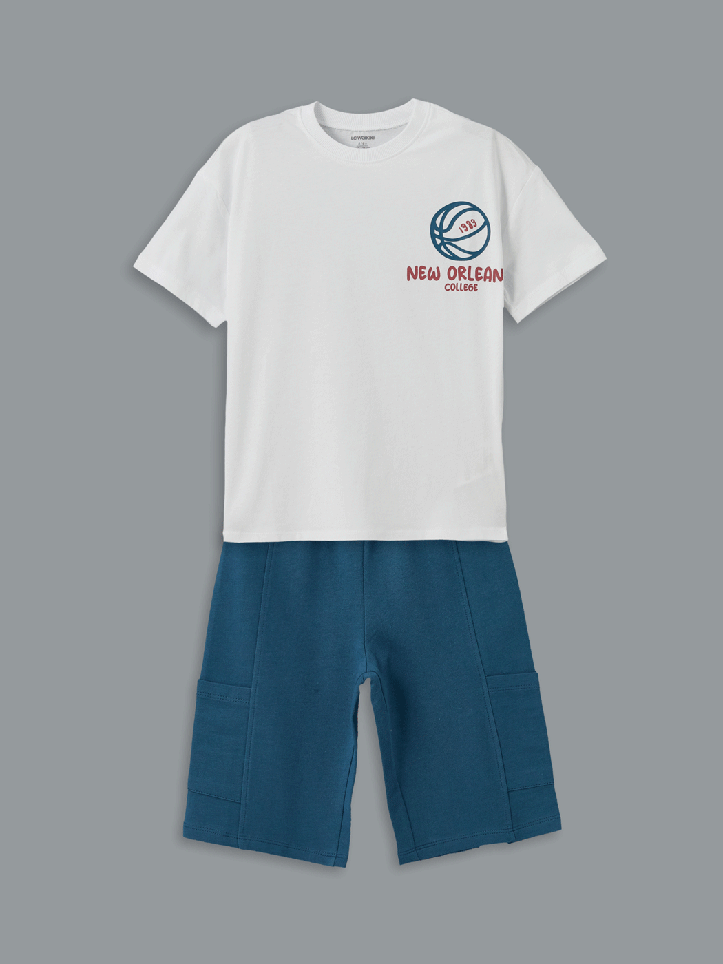 LCW Kids Beyaz Bisiklet Yaka Erkek Bebek Tişört ve Şort 2li