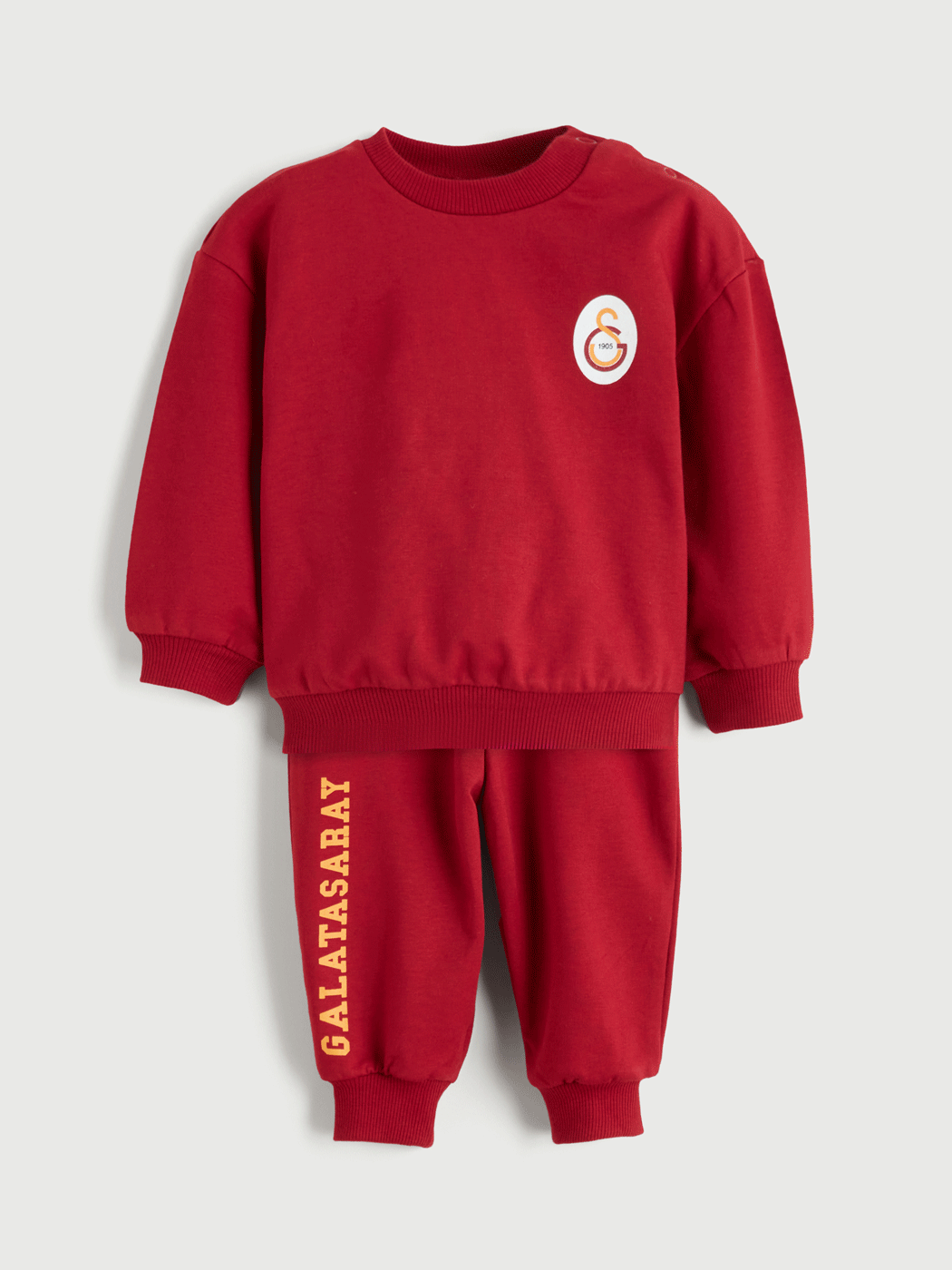 LCW baby Kırmızı Bisiklet Yaka Galatasaray Baskılı Erkek Bebek Sweatshirt ve Eşofman Alt 2li Takım