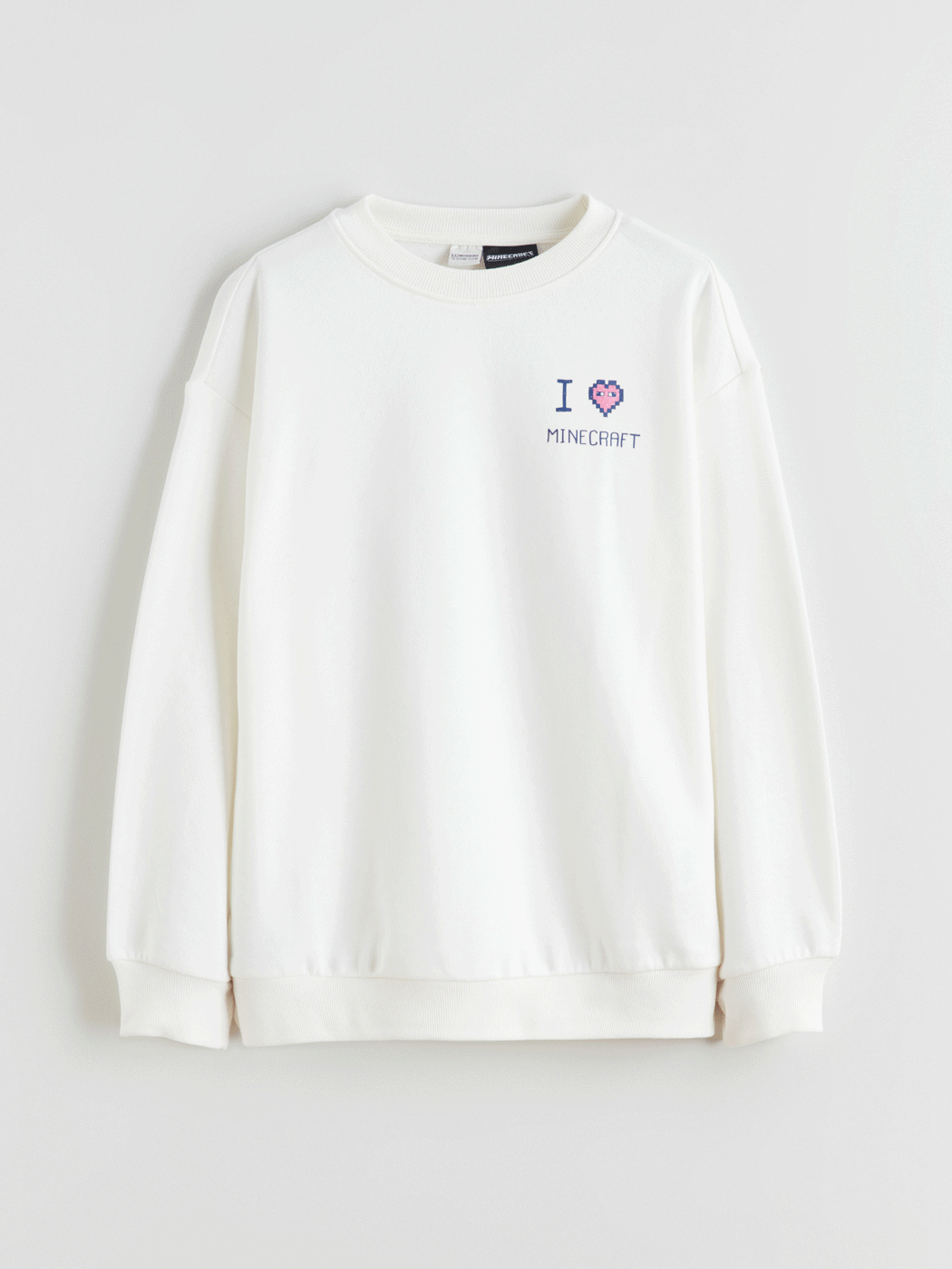 LCW Kids Beyaz Bisiklet Yaka Minecraft Baskılı Kız Çocuk Sweatshirt