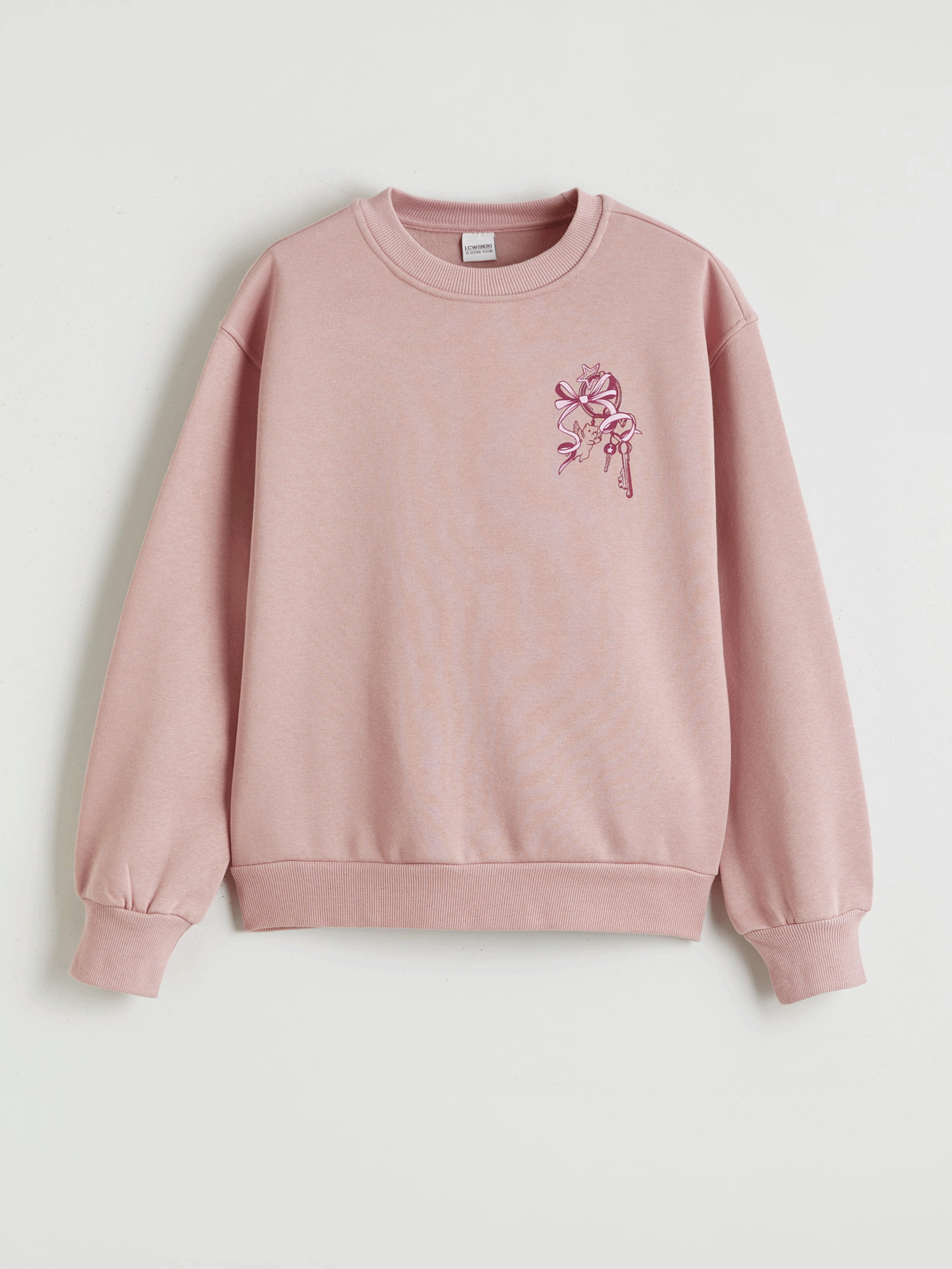 LCW Kids Pembe Baskılı Kız Çocuk Kalın Sweatshirt