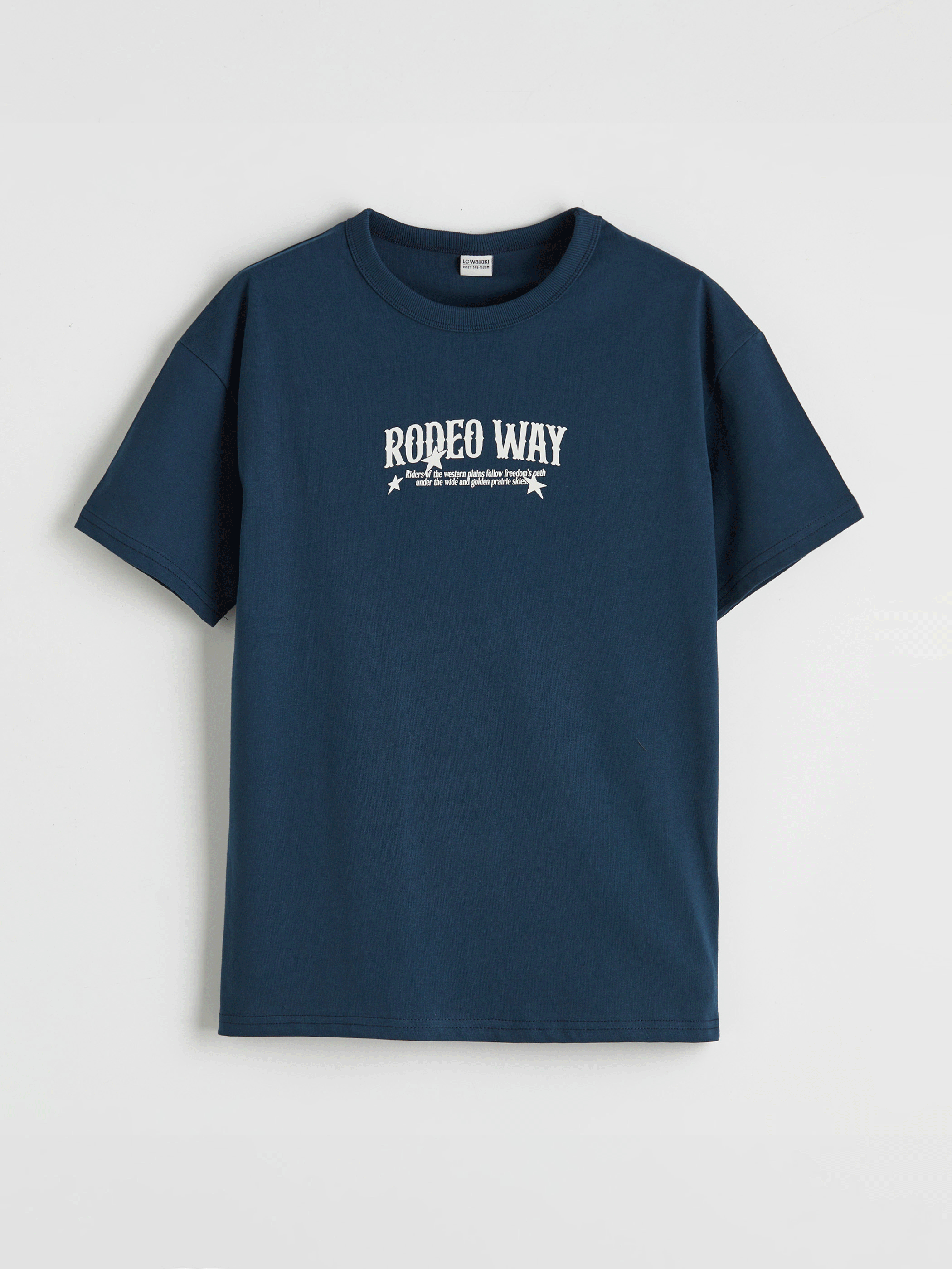 LCW Kids Petrol Bisiklet Yaka Baskılı Erkek Çocuk Tişört