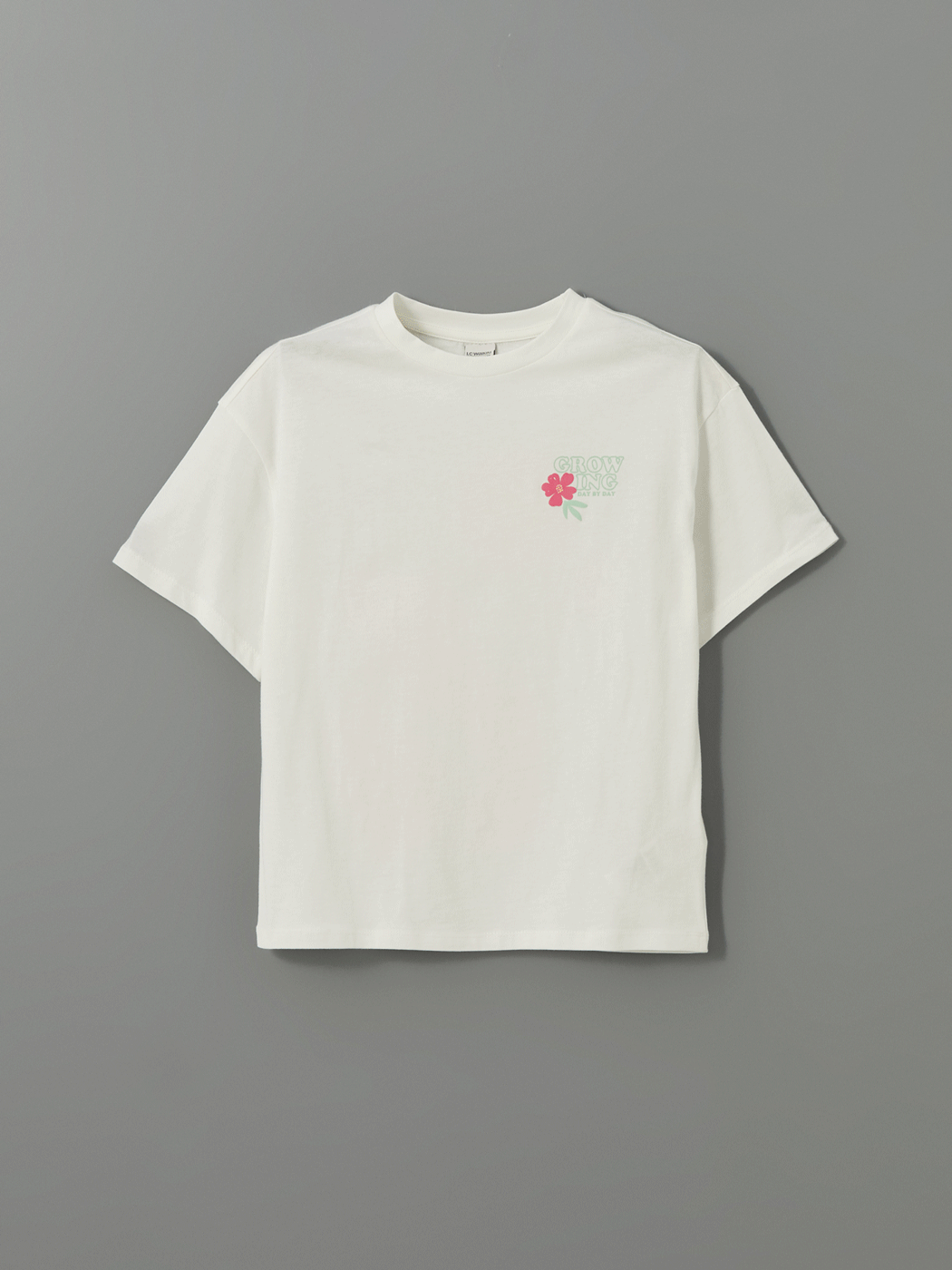 LCW Kids Ekru Bisiklet Yaka Çiçekli Kız Çocuk Tişört