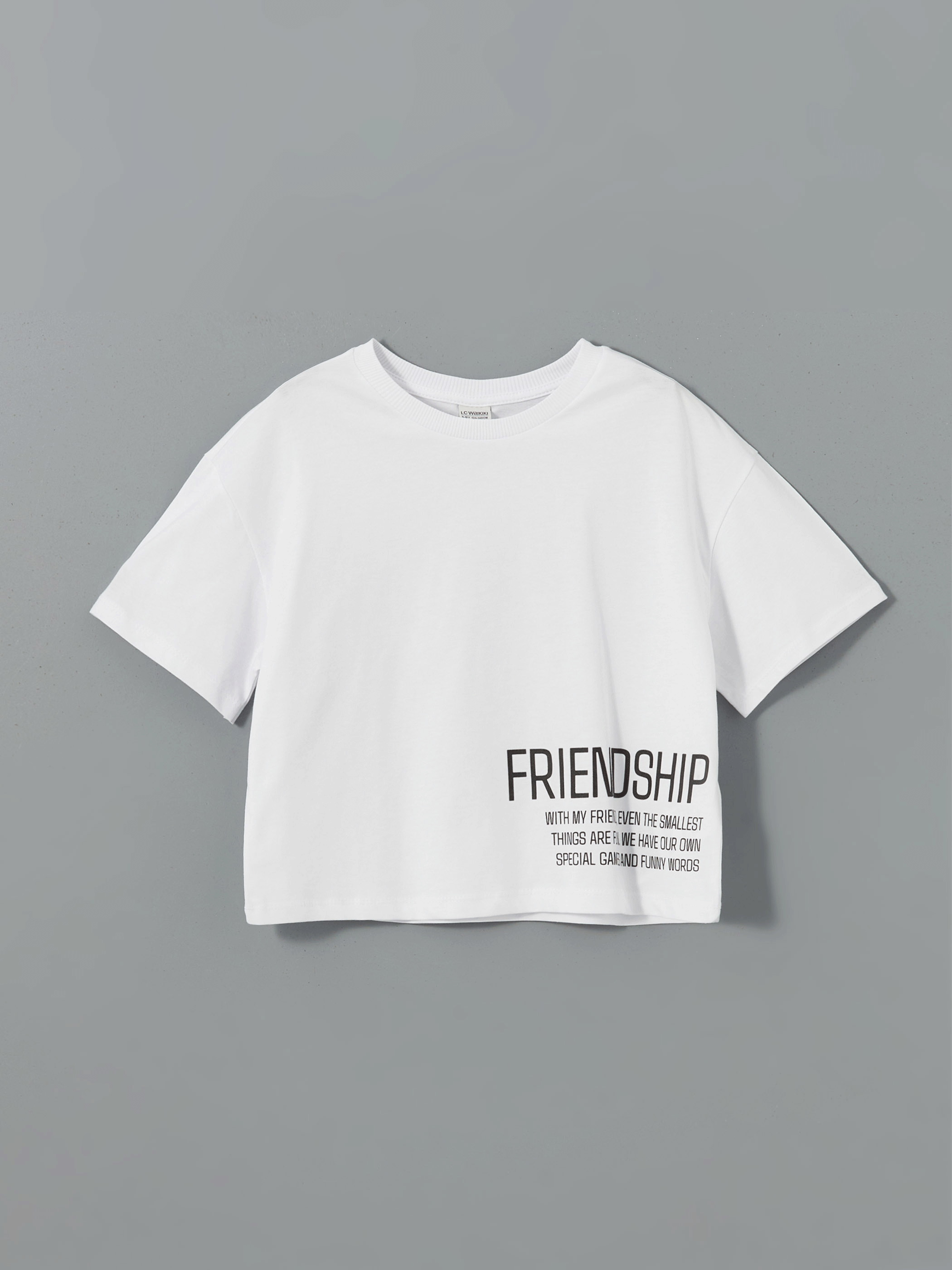 LCW Kids Beyaz Bisiklet Yaka Kız Çocuk Tişört