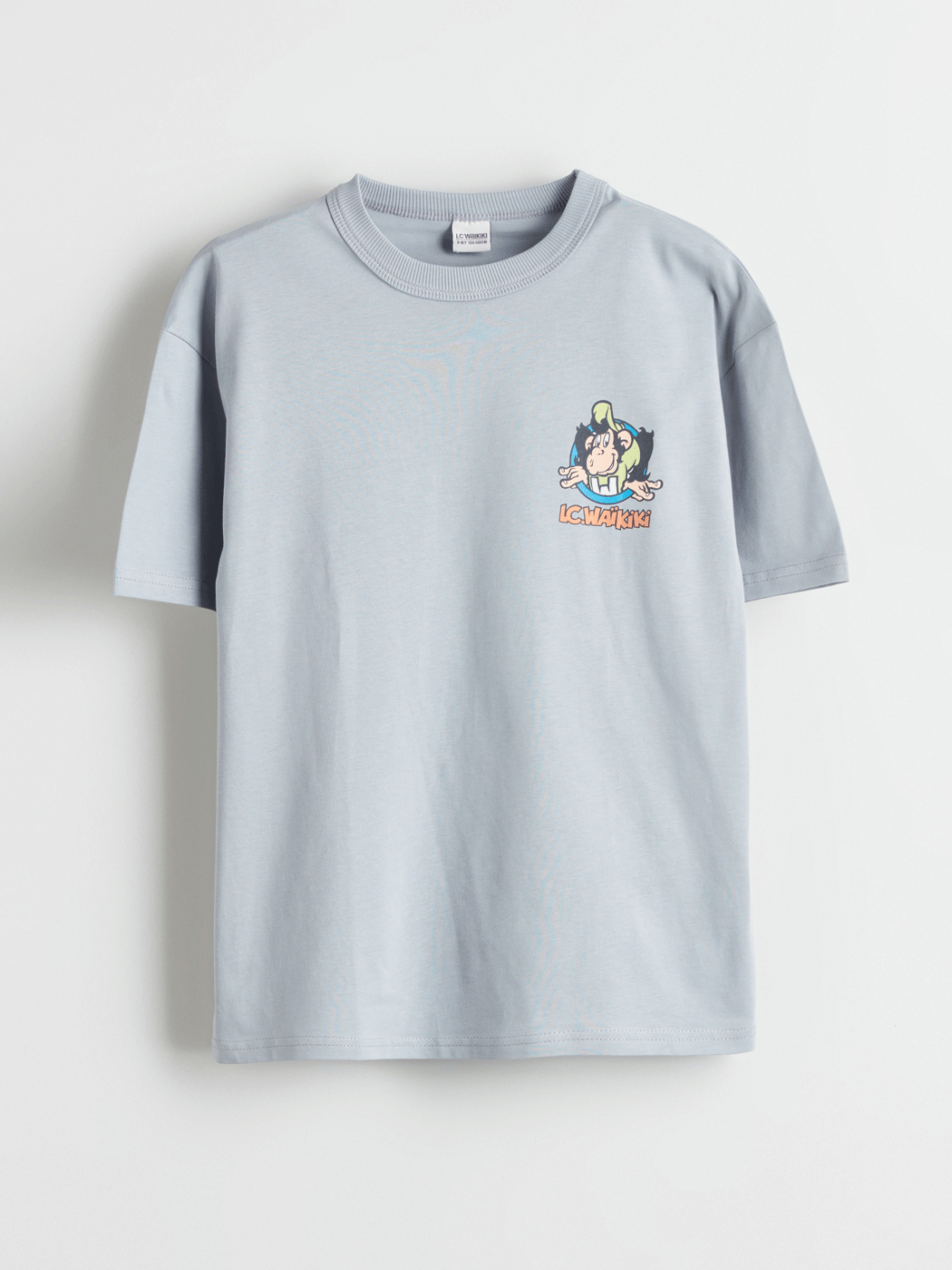 LCW Kids Gri Bisiklet Yaka Nostaljik Maymun Baskılı Erkek Çocuk Tişört