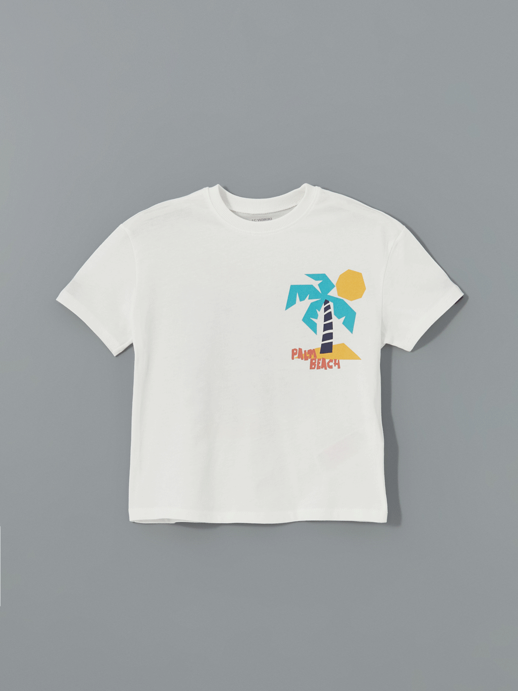 LCW Kids Ekru Bisiklet Yaka Baskılı Erkek Çocuk Tişört