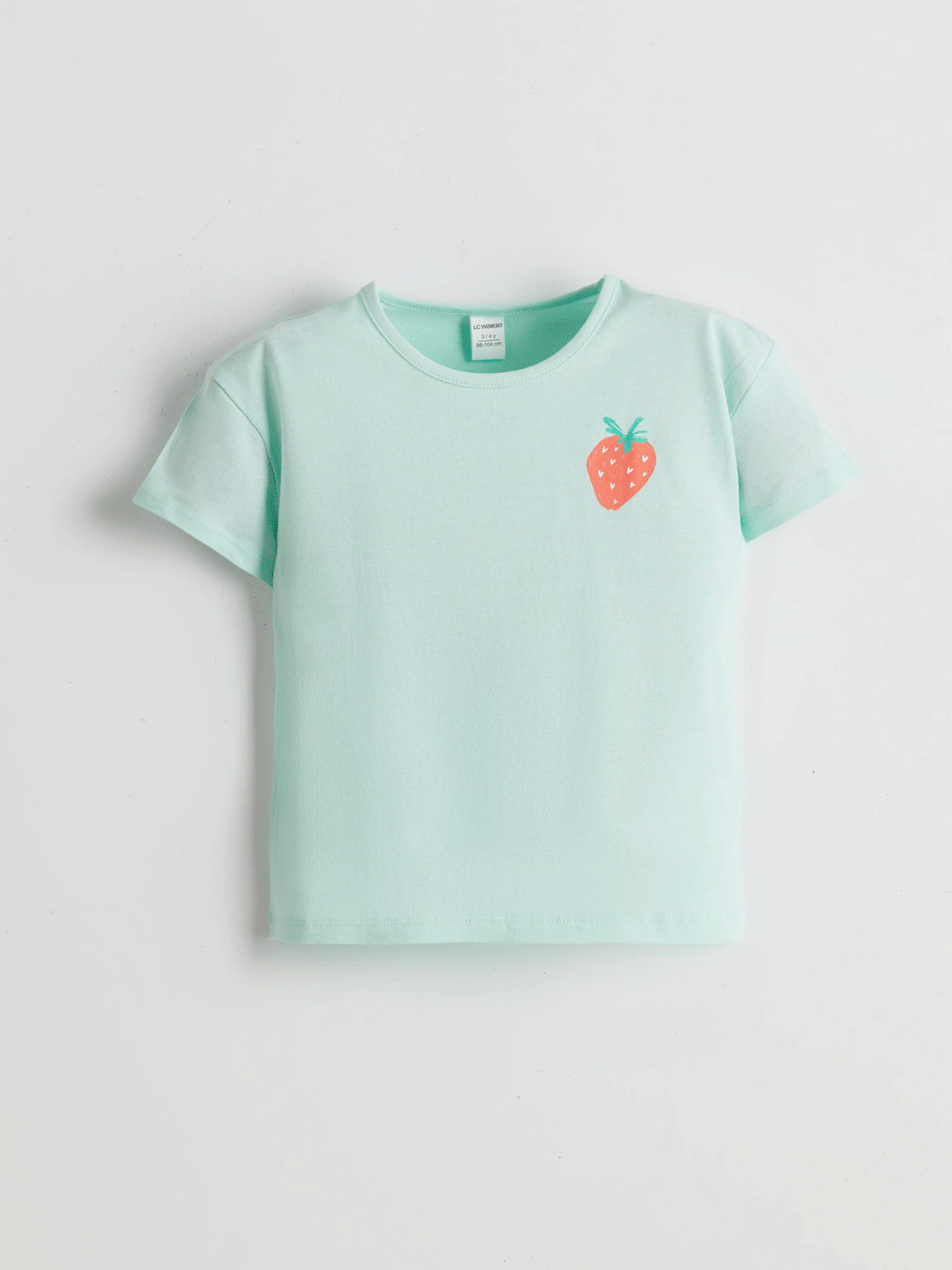 LCW Kids Turkuaz Bisiklet Yaka Baskılı Penye Kız Bebek Tişört