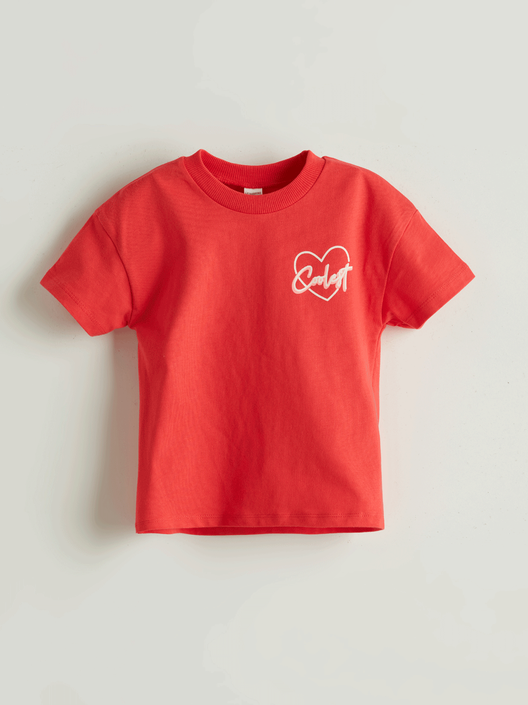 LCW Kids Kırmızı Bisiklet Yaka Baskılı Kız Çocuk Tişört