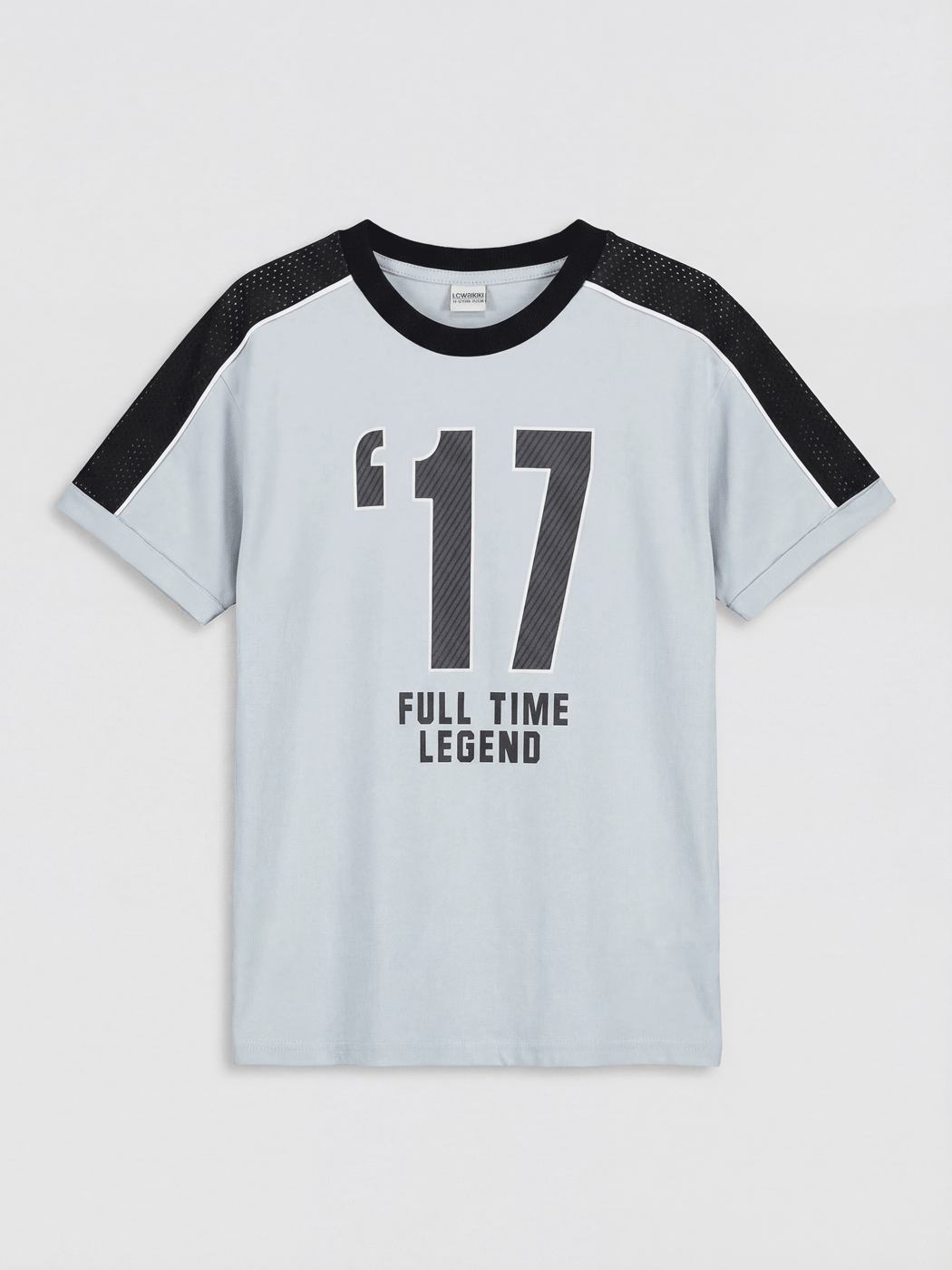 LCW Kids Gri Bisiklet Yaka Baskılı Erkek Çocuk Tişört