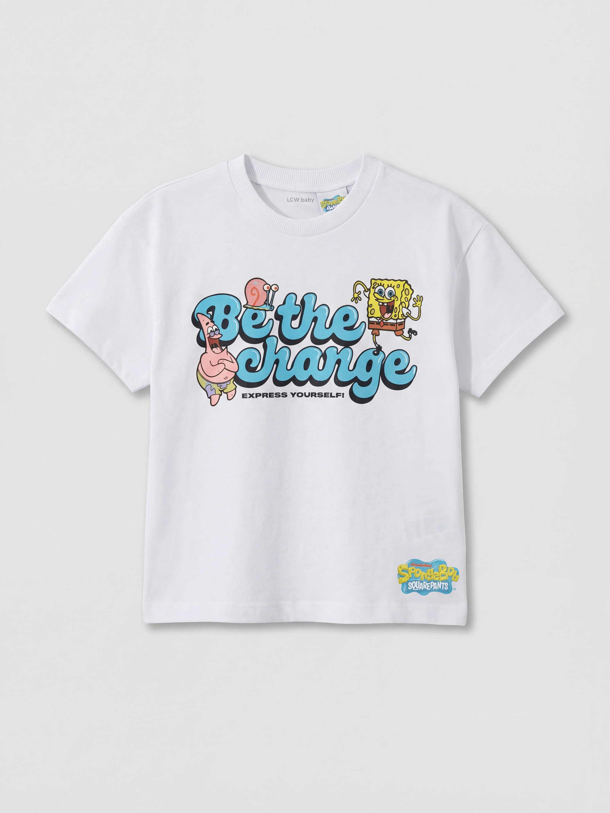 LCW Kids Beyaz Sünger Bob Baskılı Erkek Çocuk Tişört