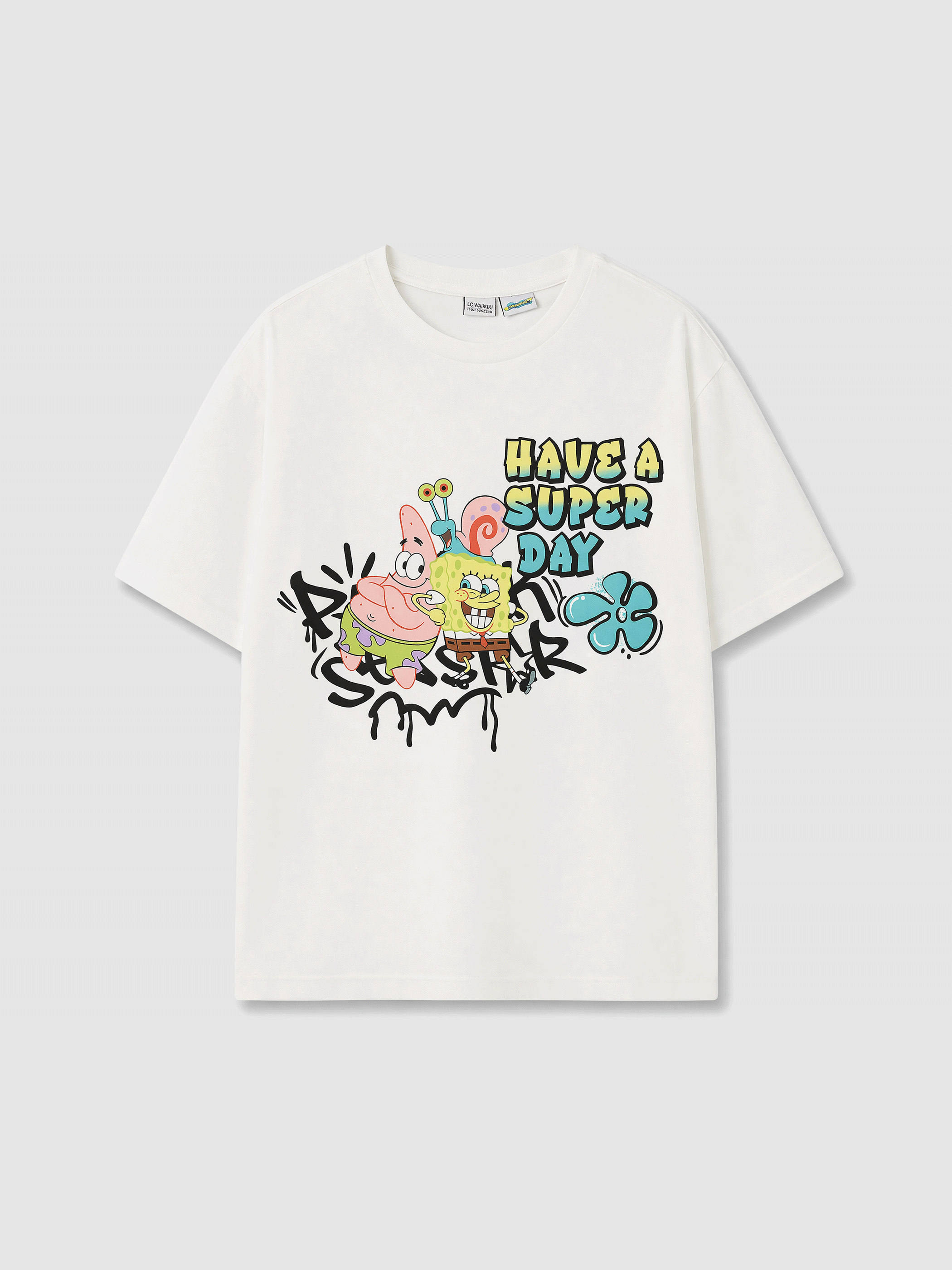 LCW Kids Beyaz Sünger Bob Baskılı Kız Çocuk Tişört