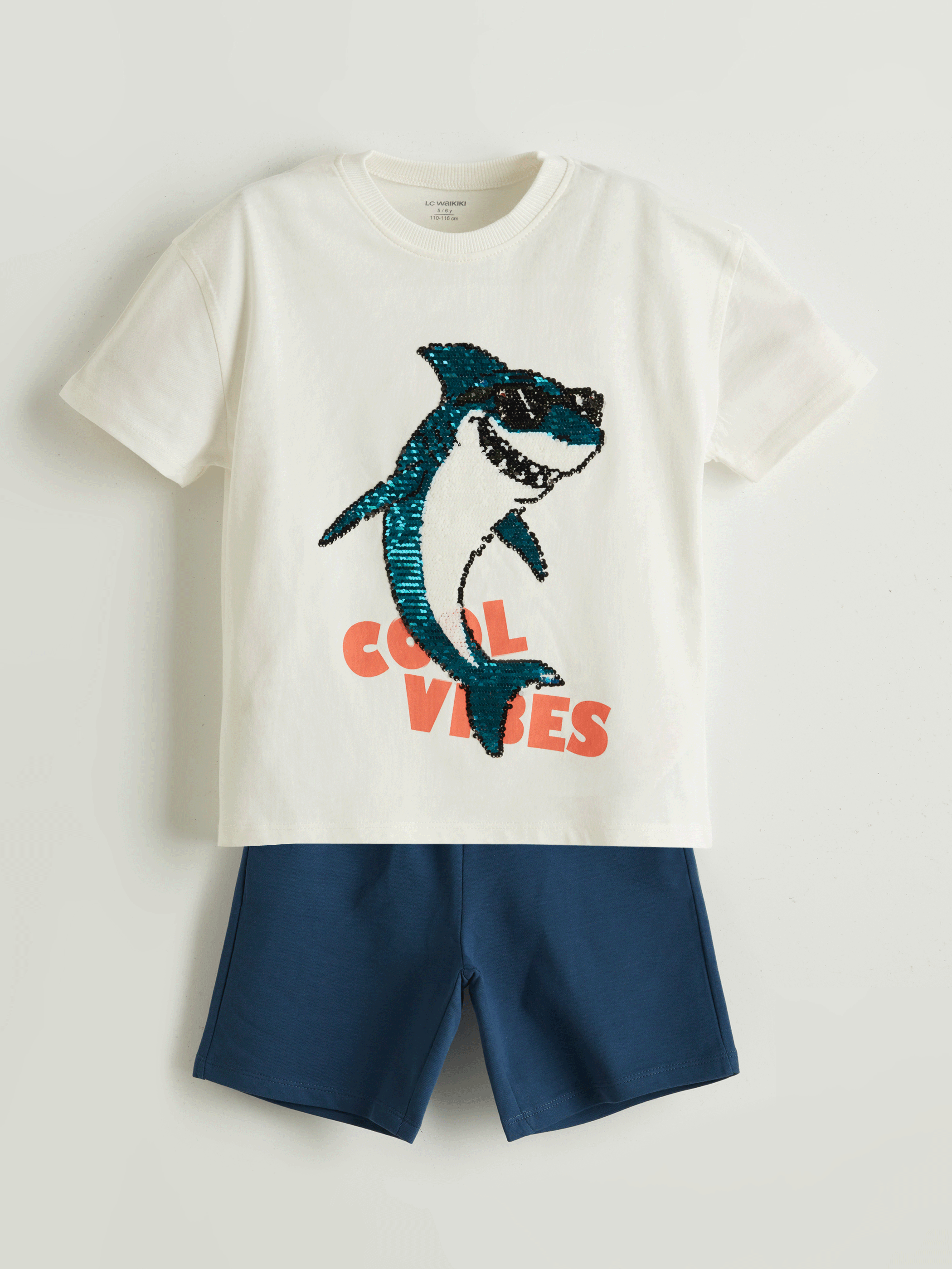 LCW Kids Ekru Baskılı Erkek Çocuk Tişört ve Şort 2li