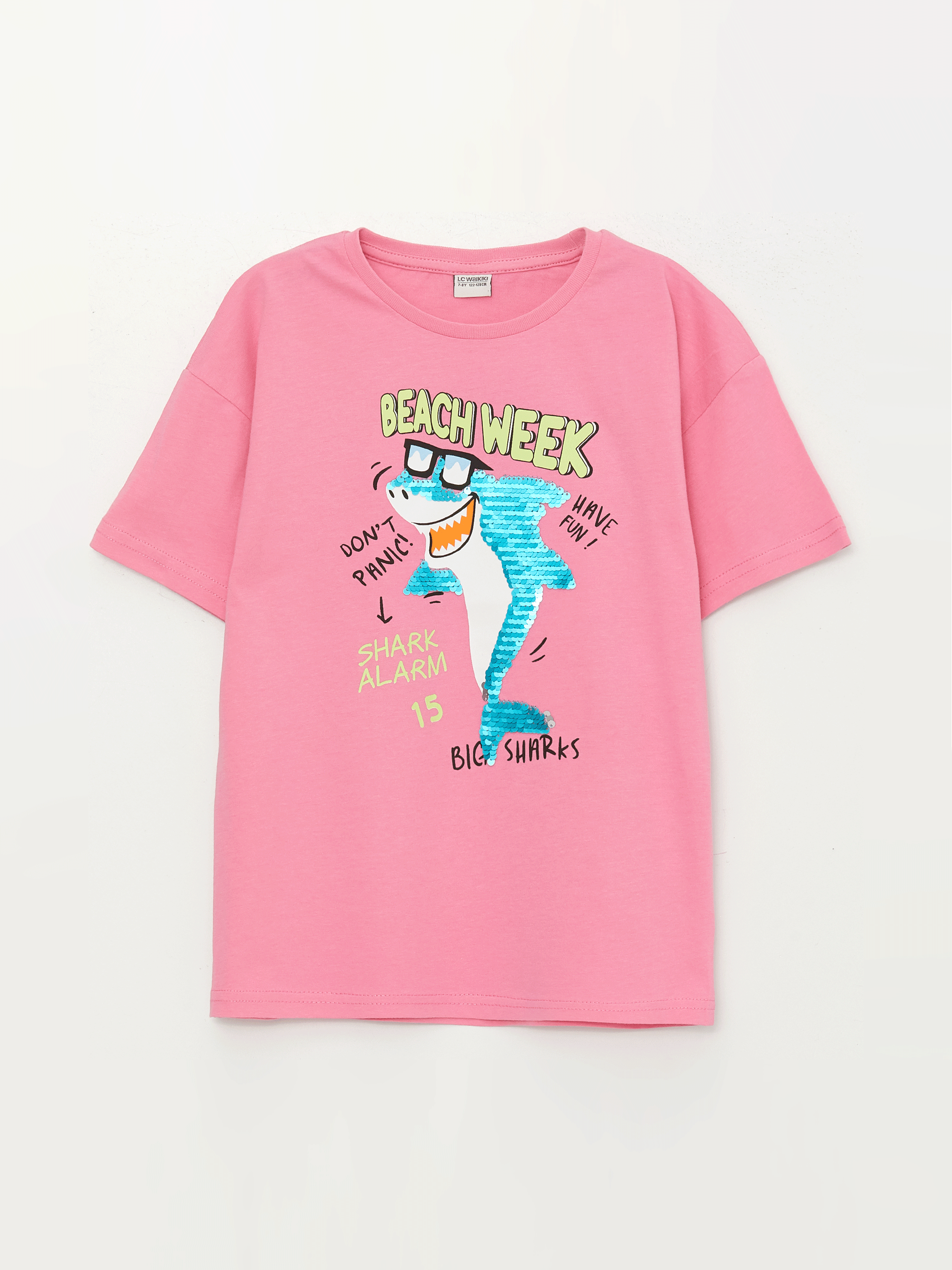 LCW Kids Pembe Rahat Kalııp Bisiklet Yaka Çift Yönlü Payetli Erkek Çocuk Tişört