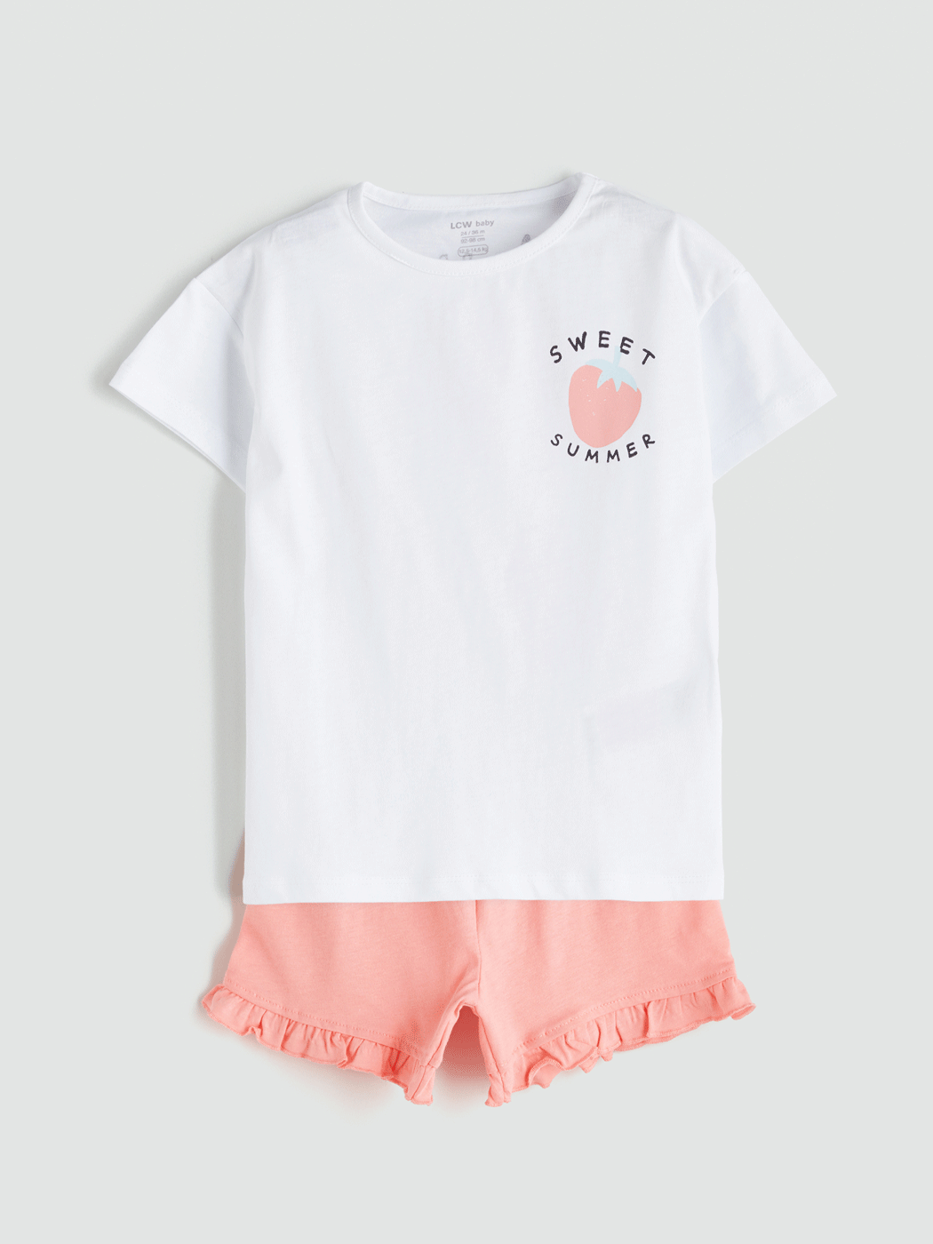 LCW baby Beyaz Meyve Baskılı Kız Bebek Tişört ve Şort 2li