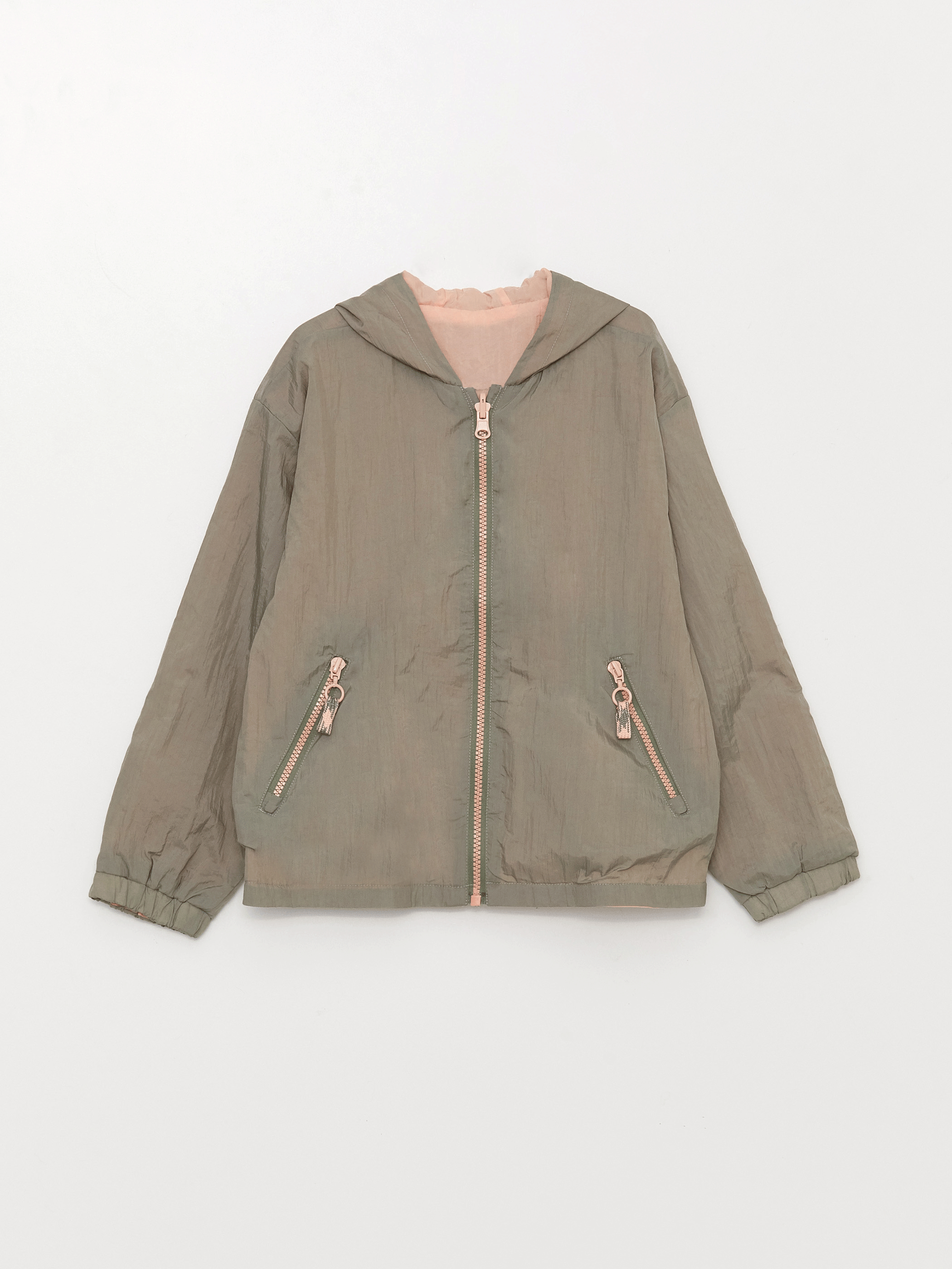 LCW Kids Yeşil Kapüşonlu Çift Taraflı Kız Çocuk Mont